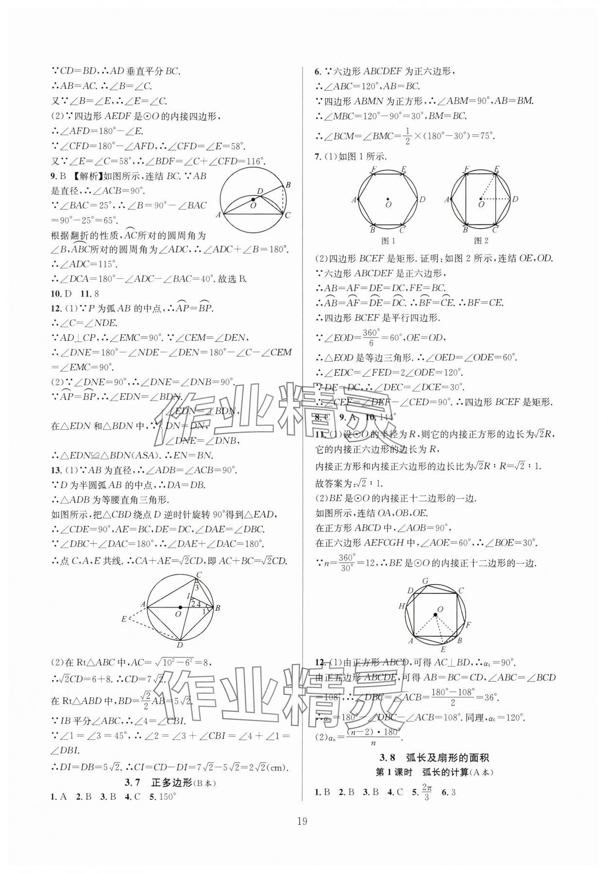 2024年全優(yōu)新同步九年級數(shù)學全一冊浙教版 參考答案第19頁