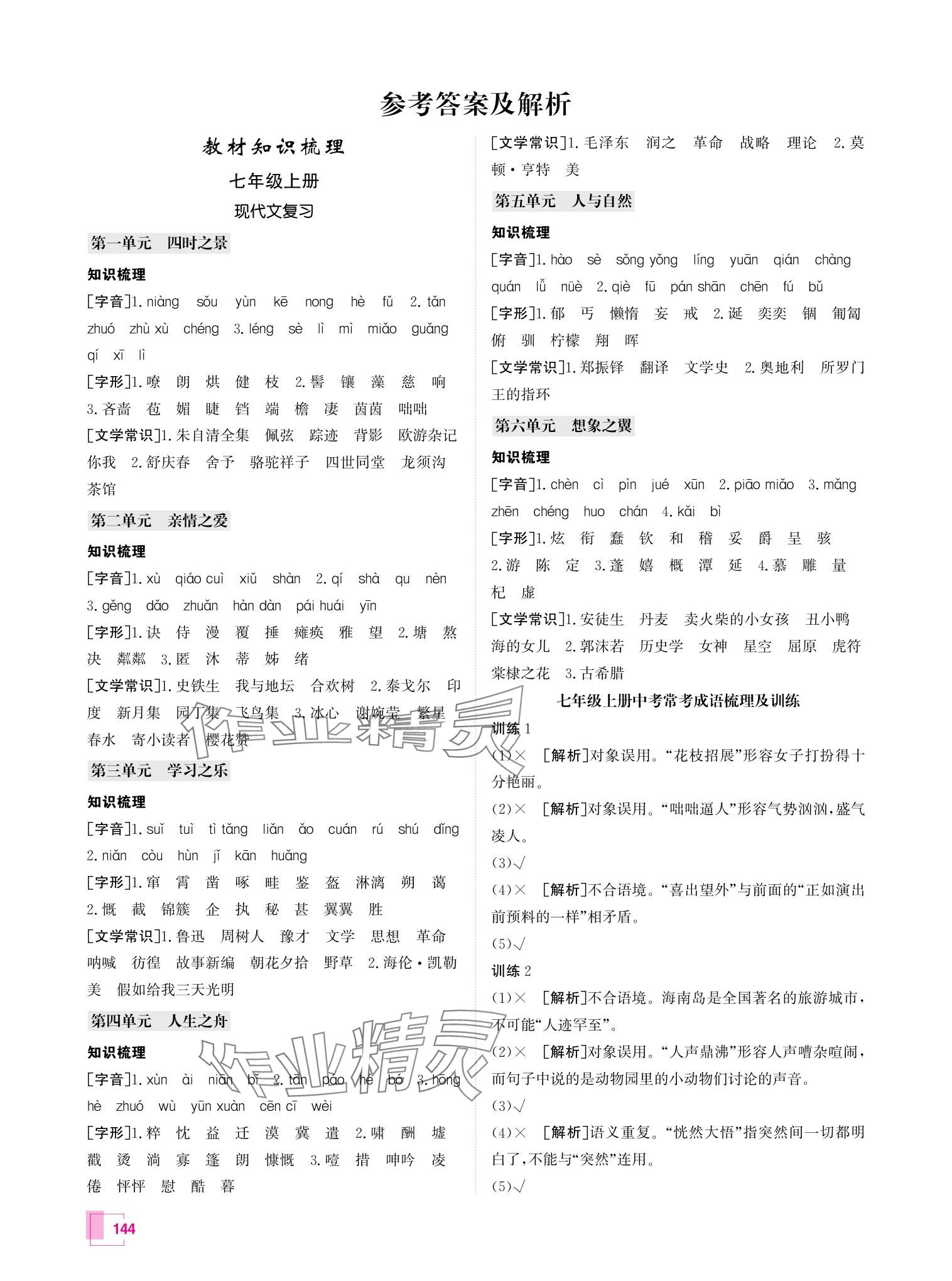 2024年升学锦囊青岛专版 参考答案第1页