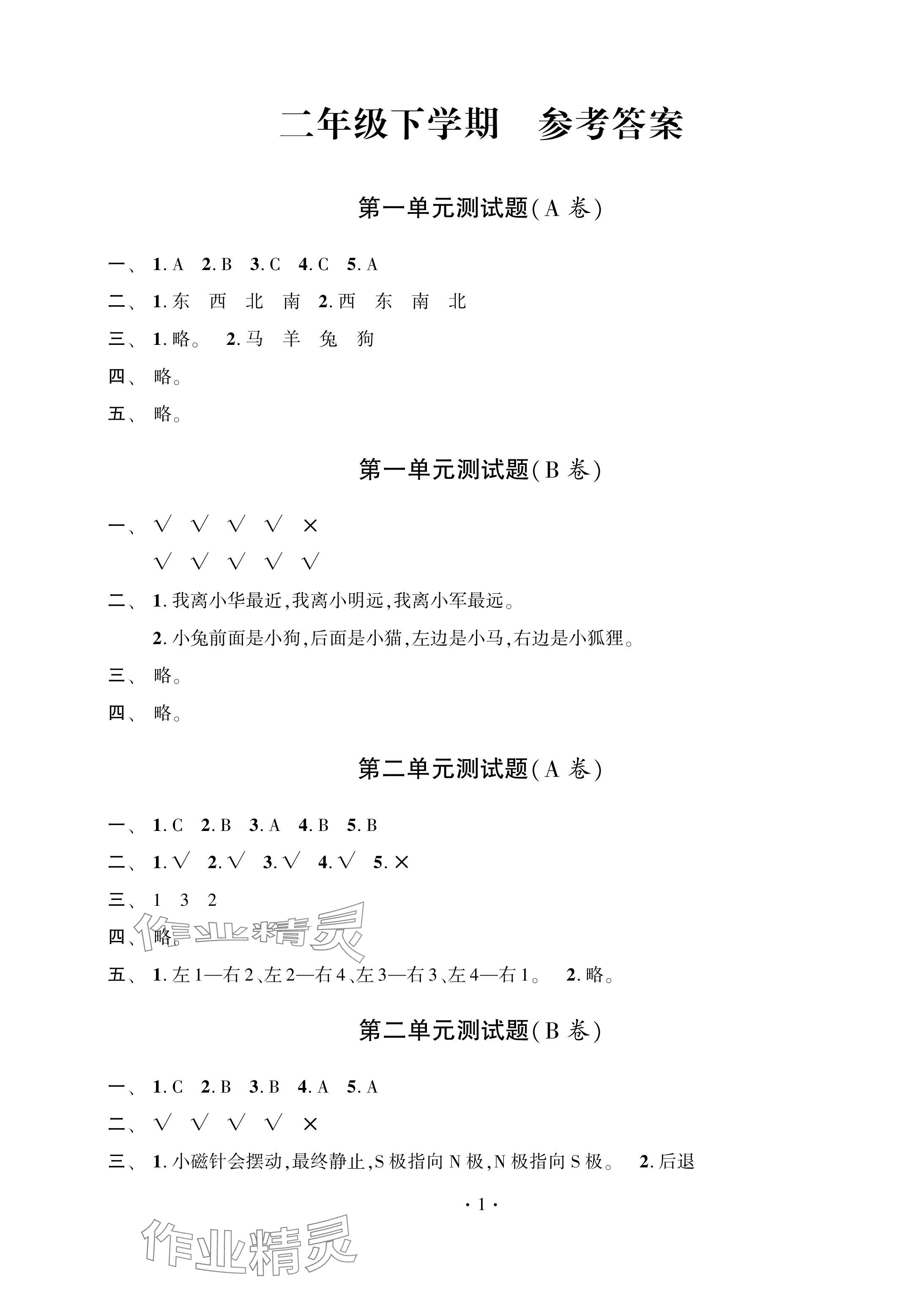 2024年单元自测试卷青岛出版社二年级科学下册青岛版 参考答案第1页