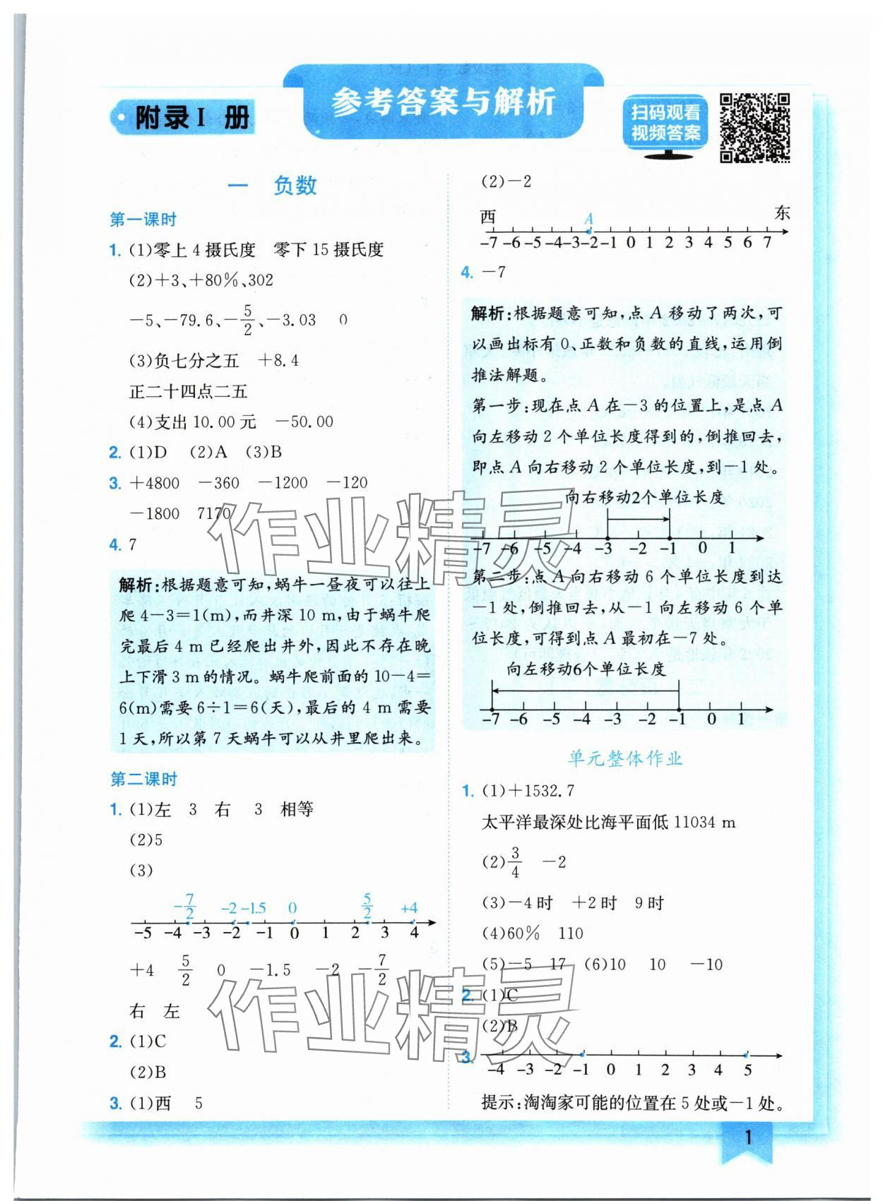 2024年黄冈小状元作业本六年级数学下册人教版 参考答案第1页