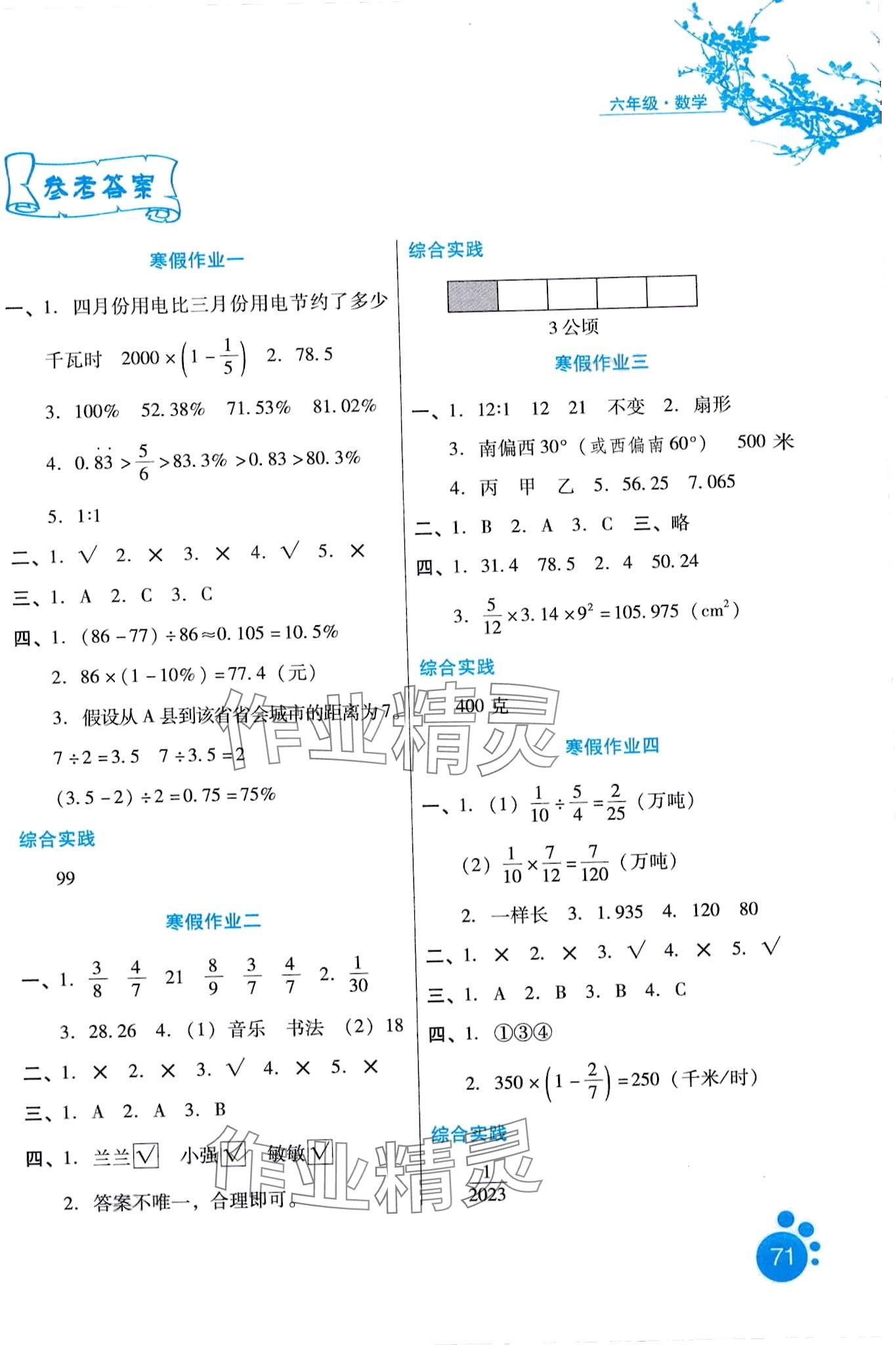 2024年寒假生活河北少年兒童出版社六年級(jí)數(shù)學(xué) 第1頁