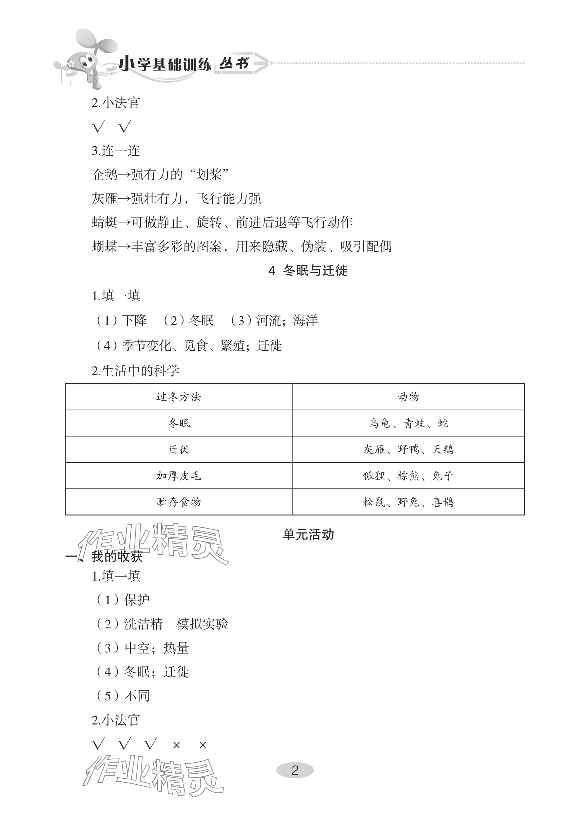 2024年自主學(xué)習(xí)指導(dǎo)課程三年級科學(xué)上冊青島版 參考答案第2頁