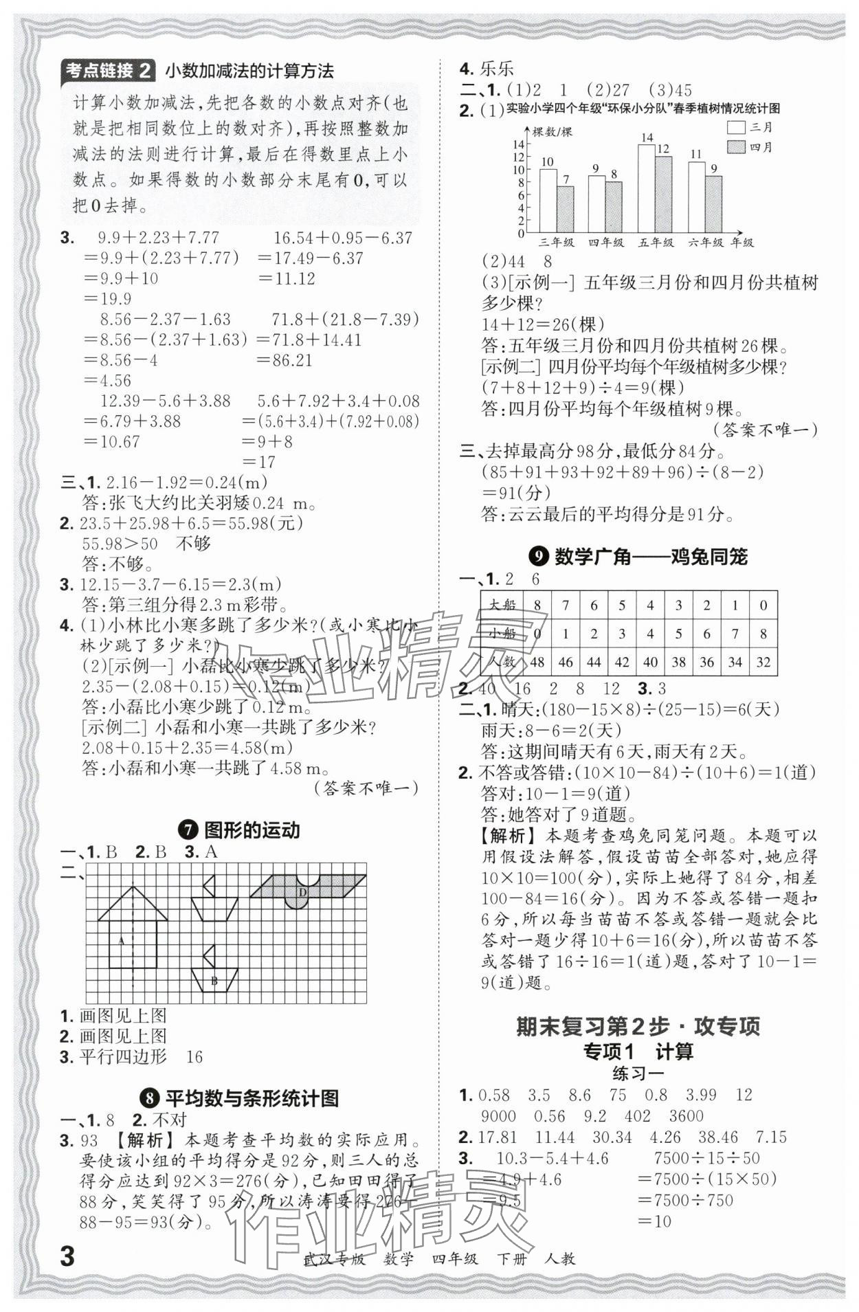 2024年王朝霞期末真題精編四年級數(shù)學下冊人教版武漢專版 參考答案第3頁