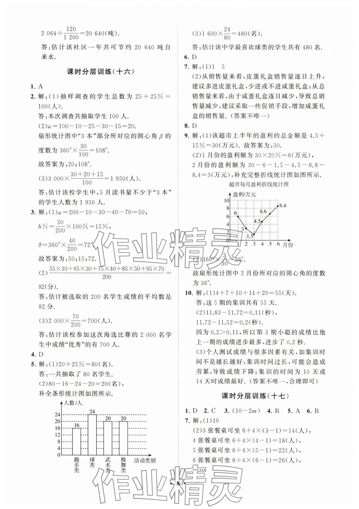 2023年同步练习册分层卷七年级数学上册青岛版 参考答案第8页