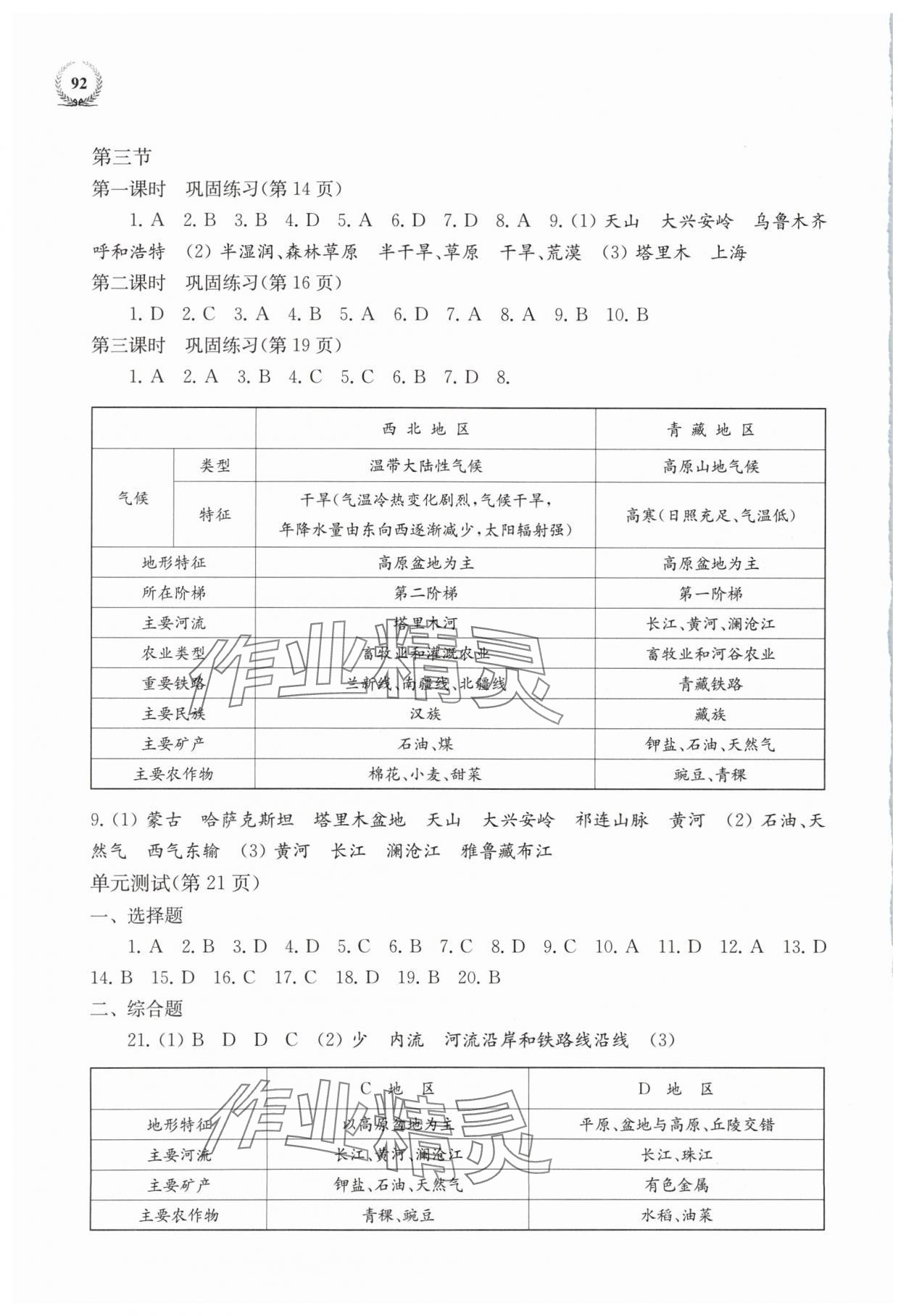 2024年探究與訓(xùn)練八年級地理下冊湘教版 參考答案第2頁