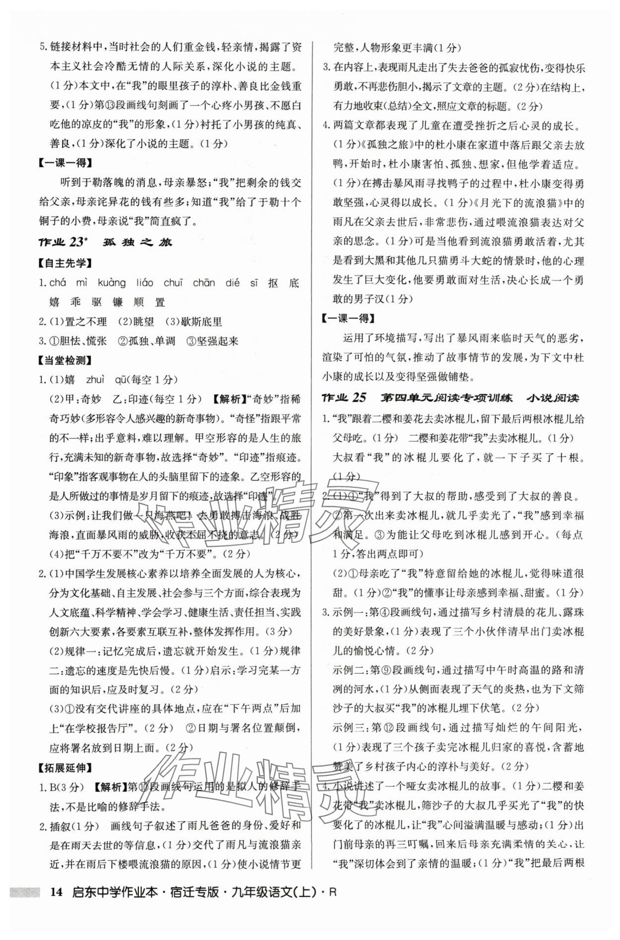 2024年啟東中學(xué)作業(yè)本九年級(jí)語文上冊人教版宿遷專版 參考答案第14頁