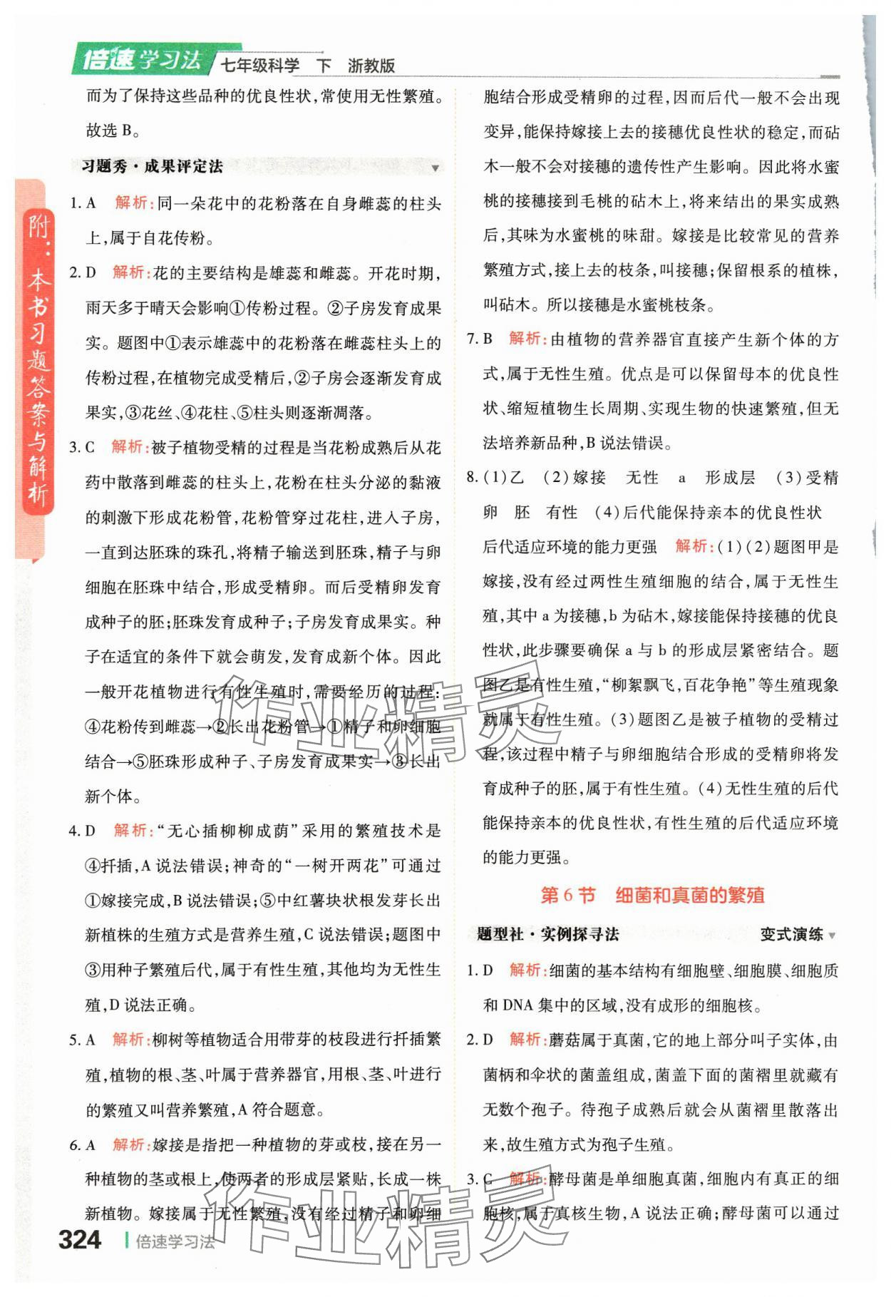 2024年倍速学习法七年级科学下册浙教版 参考答案第6页