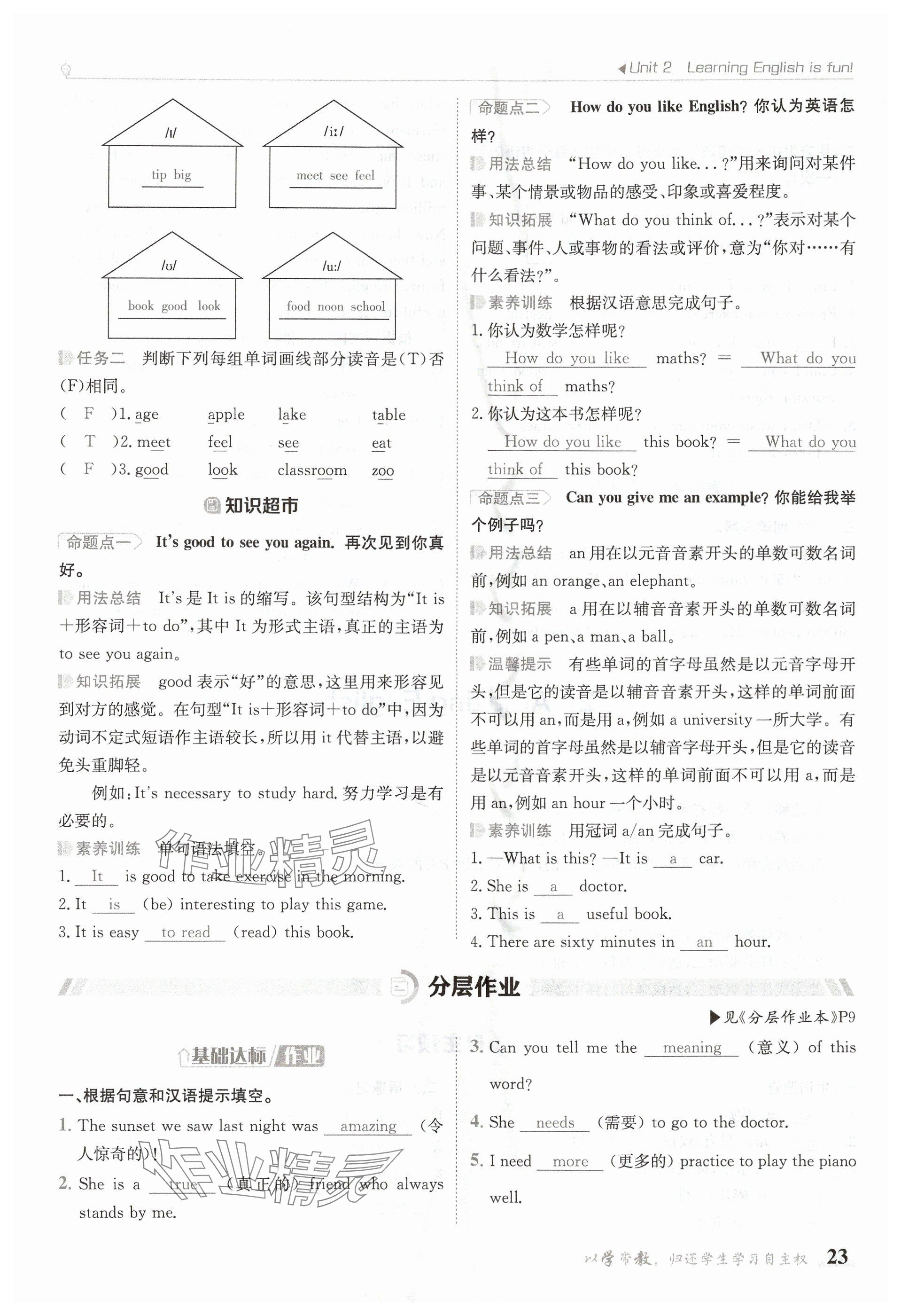 2024年金太陽導(dǎo)學(xué)案七年級(jí)英語上冊(cè)冀教版 參考答案第23頁