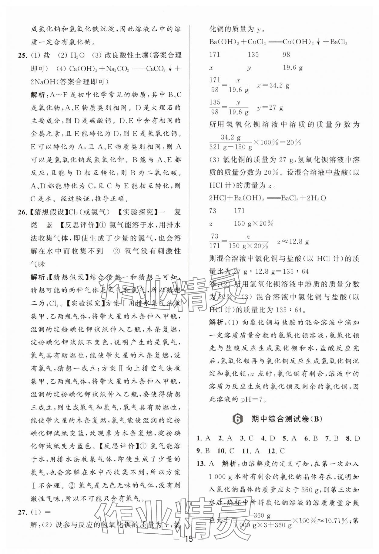 2024年亮点给力大试卷九年级化学下册沪教版 参考答案第15页