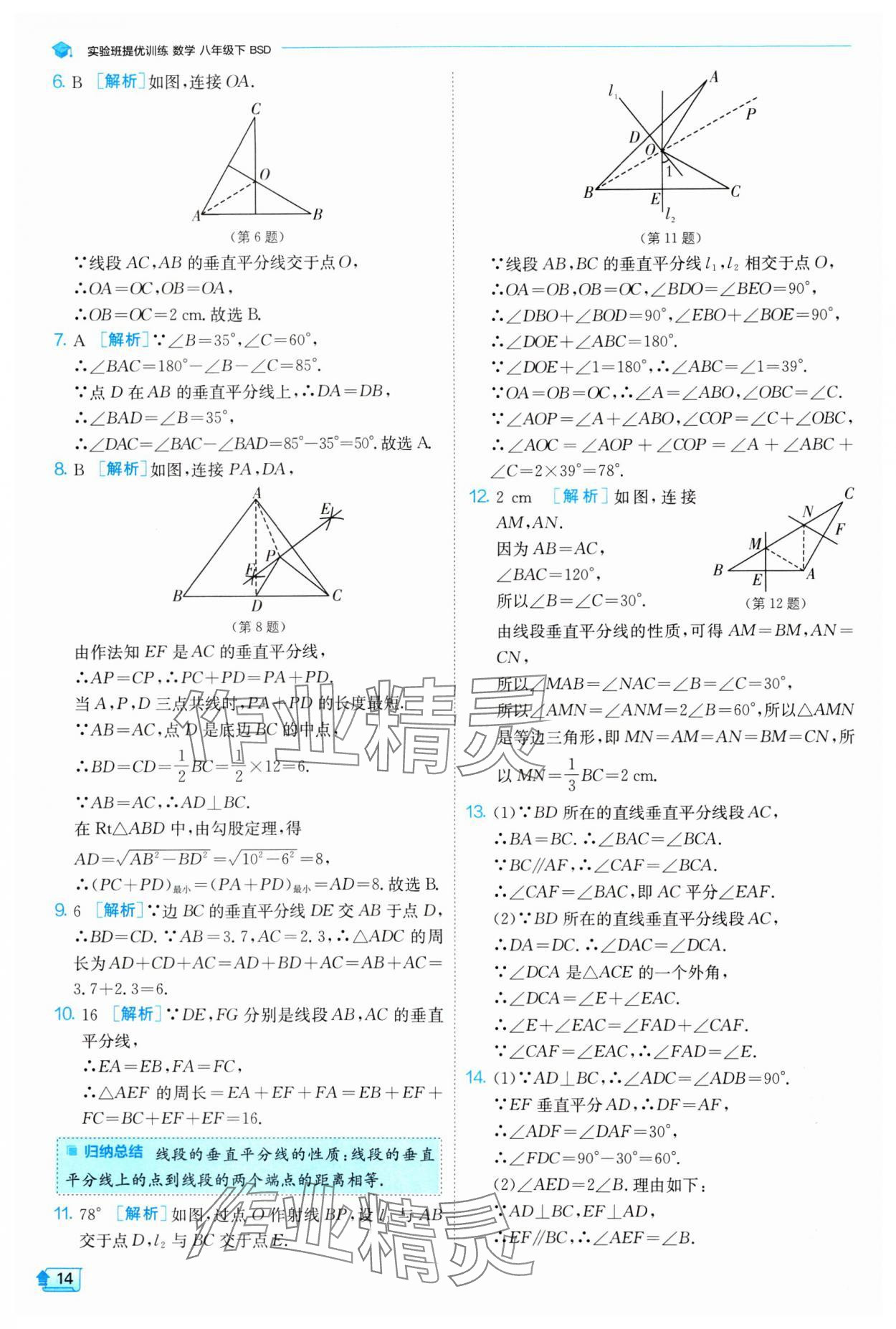 2024年實驗班提優(yōu)訓練八年級數(shù)學下冊北師大版 參考答案第14頁