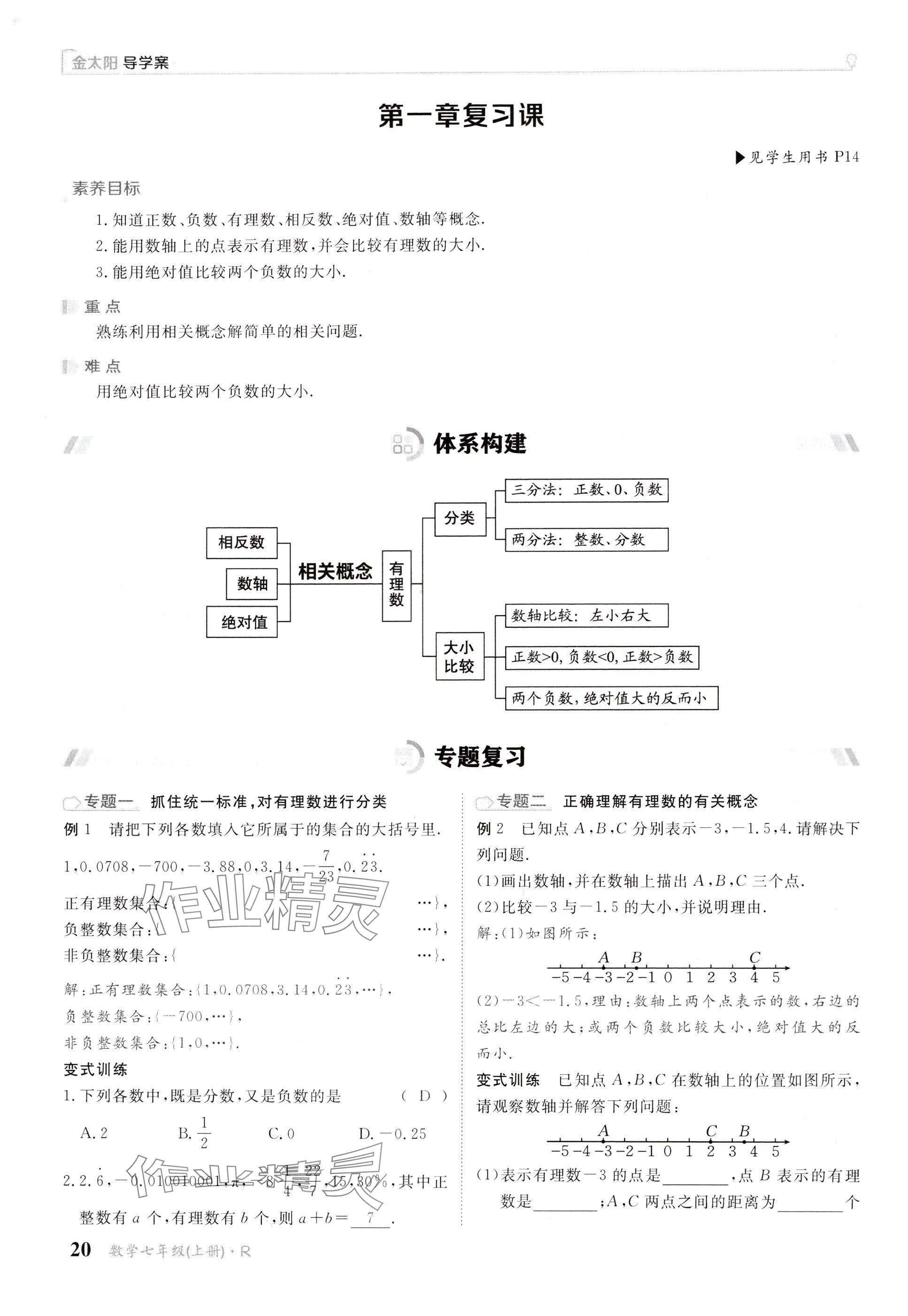 2024年金太陽導學案七年級數(shù)學上冊人教版 參考答案第20頁