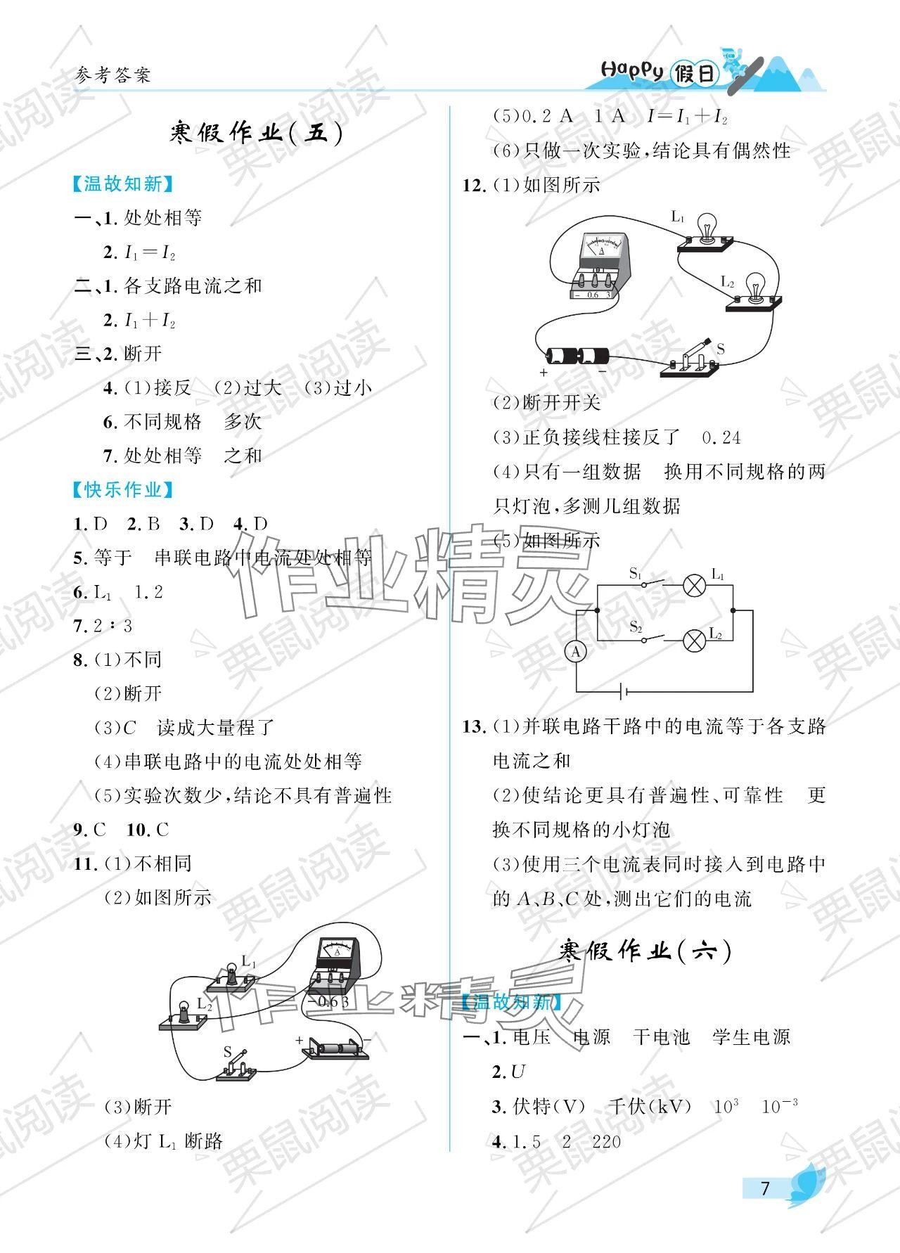 2024年寒假Happy假日九年級(jí)物理魯科版五四制 參考答案第7頁(yè)