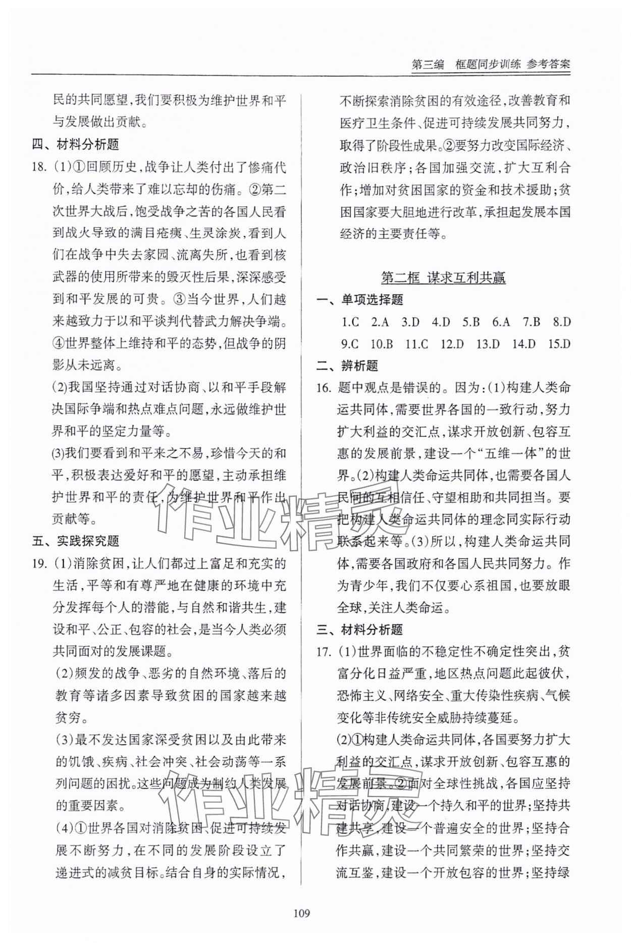 2024年道德與法治一本通新導(dǎo)學(xué)與同步訓(xùn)練九年級下冊人教版 參考答案第3頁