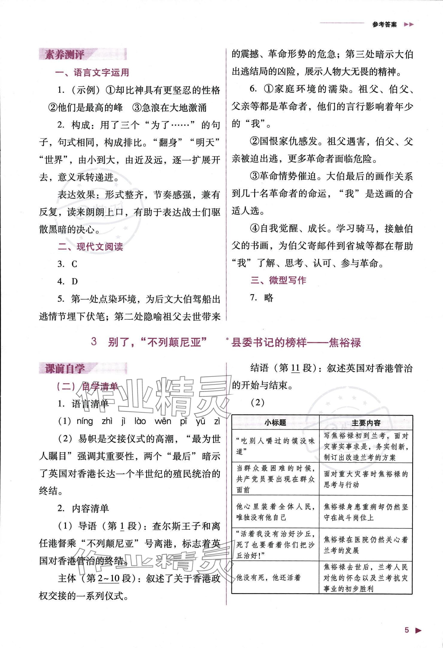 2023年普通高中新課程同步練習(xí)冊(cè)高中語(yǔ)文選擇性必修上冊(cè)人教版 參考答案第6頁(yè)