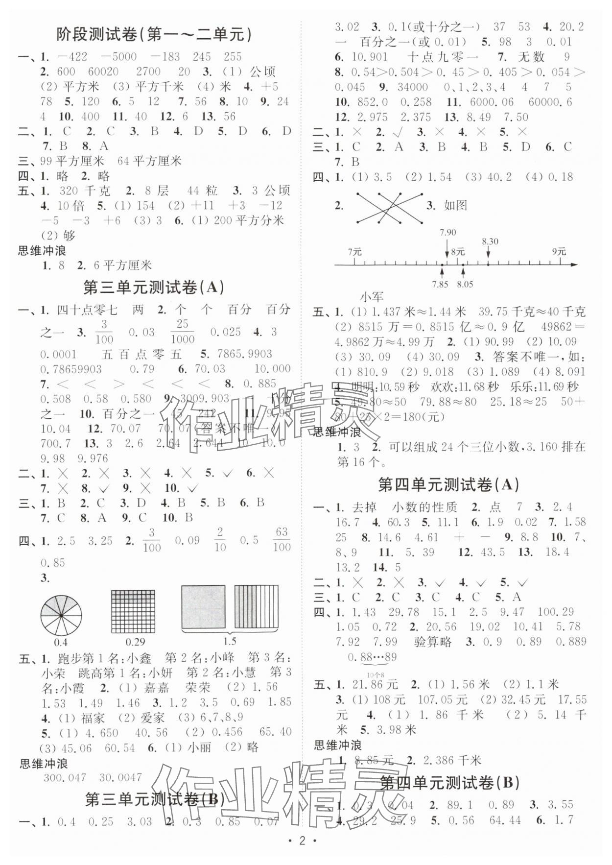 2024年江苏密卷五年级数学上册苏教版 参考答案第2页