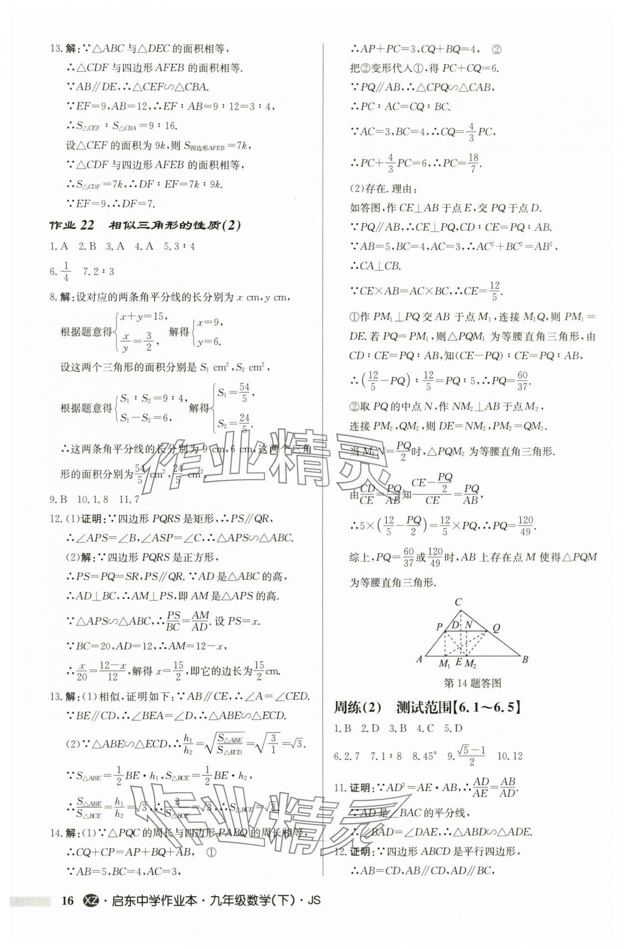 2024年启东中学作业本九年级数学下册苏科版徐州专版 第16页