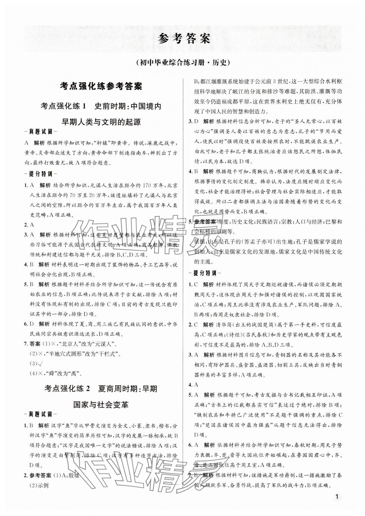 2024年畢業(yè)綜合練習(xí)冊歷史中考 第1頁