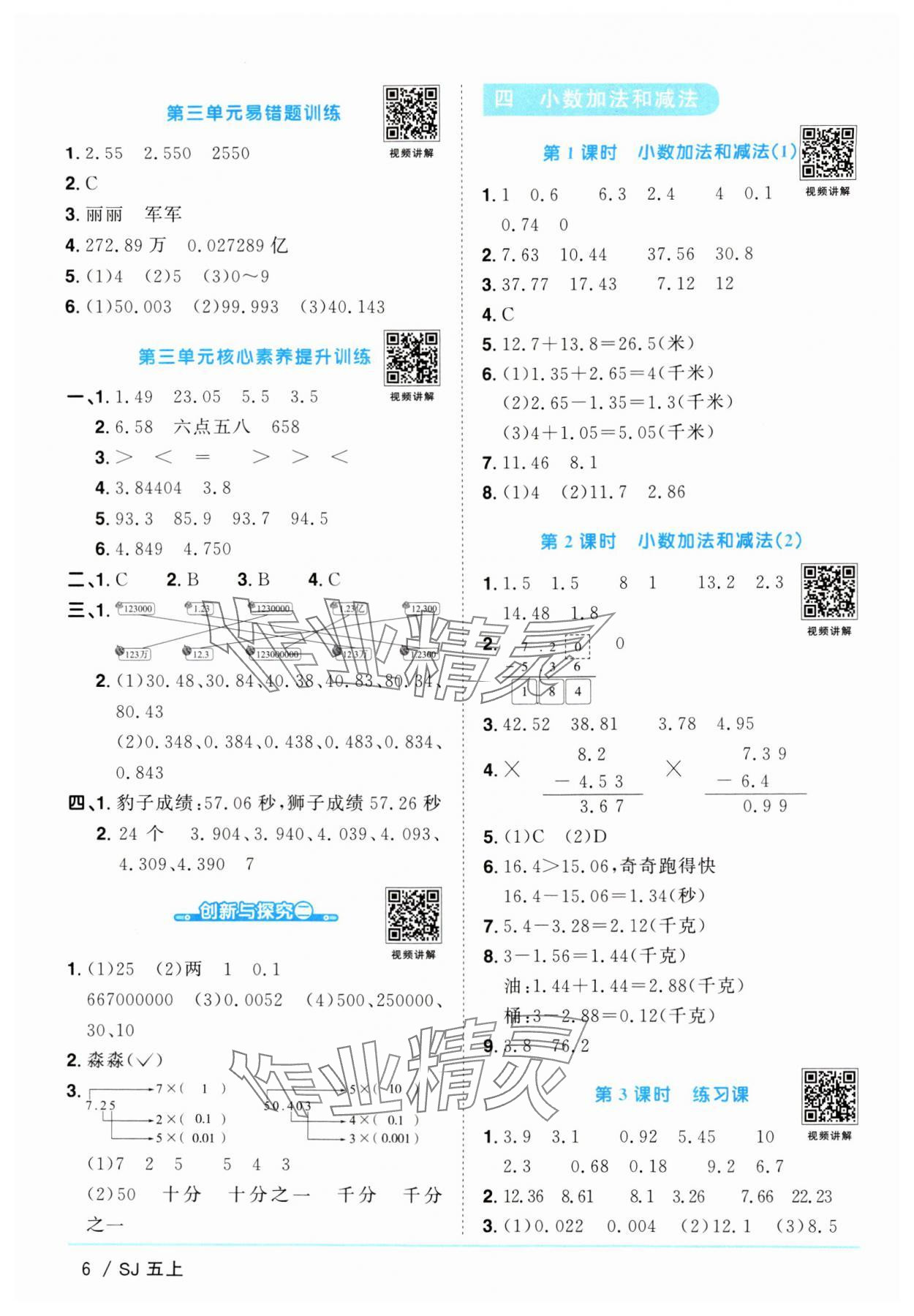 2024年陽光同學課時優(yōu)化作業(yè)五年級數(shù)學上冊蘇教版 參考答案第6頁