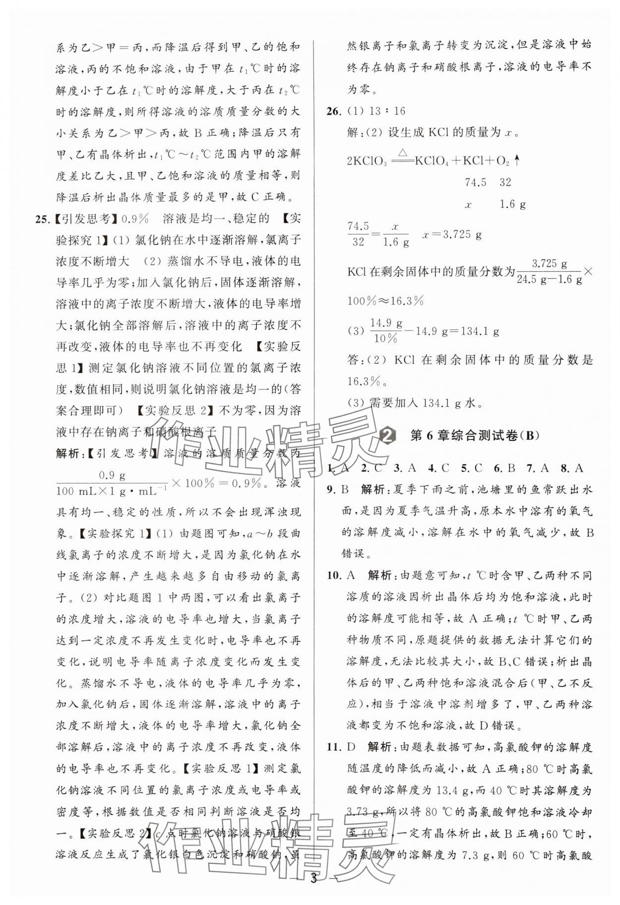 2024年亮点给力大试卷九年级化学下册沪教版 参考答案第3页