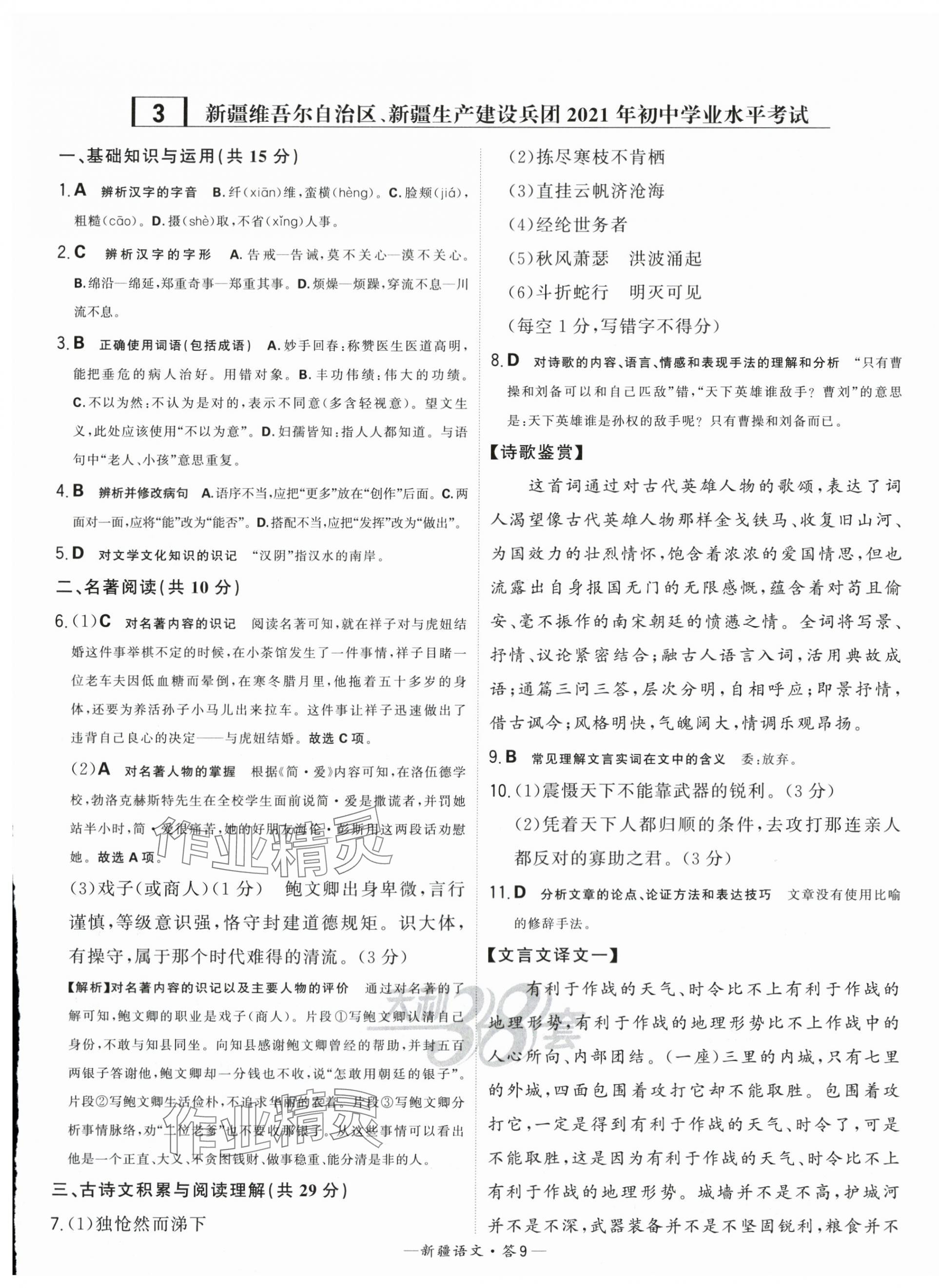 2024年天利38套中考试题精选语文新疆专版 第9页