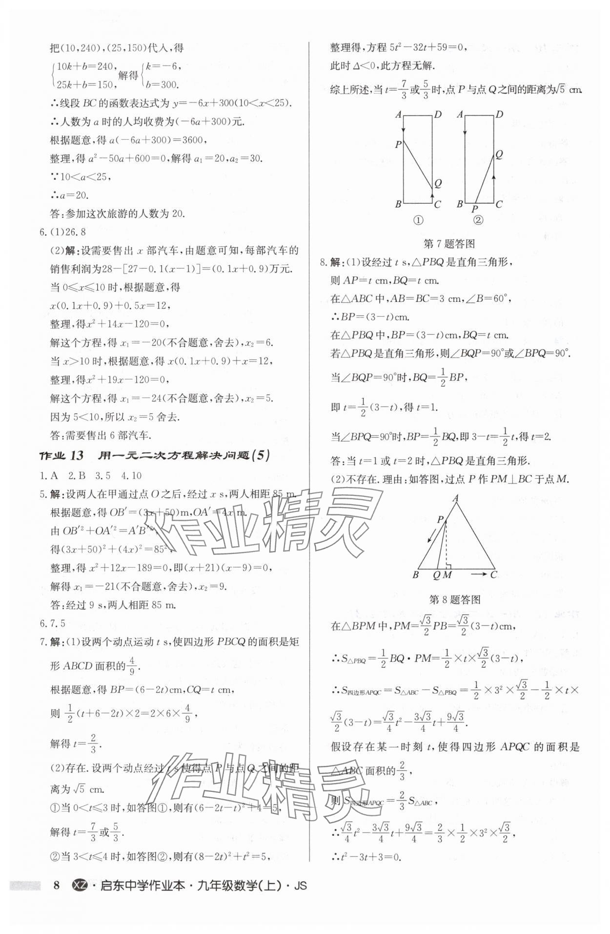 2024年啟東中學(xué)作業(yè)本九年級(jí)數(shù)學(xué)上冊(cè)蘇科版徐州專版 參考答案第8頁(yè)