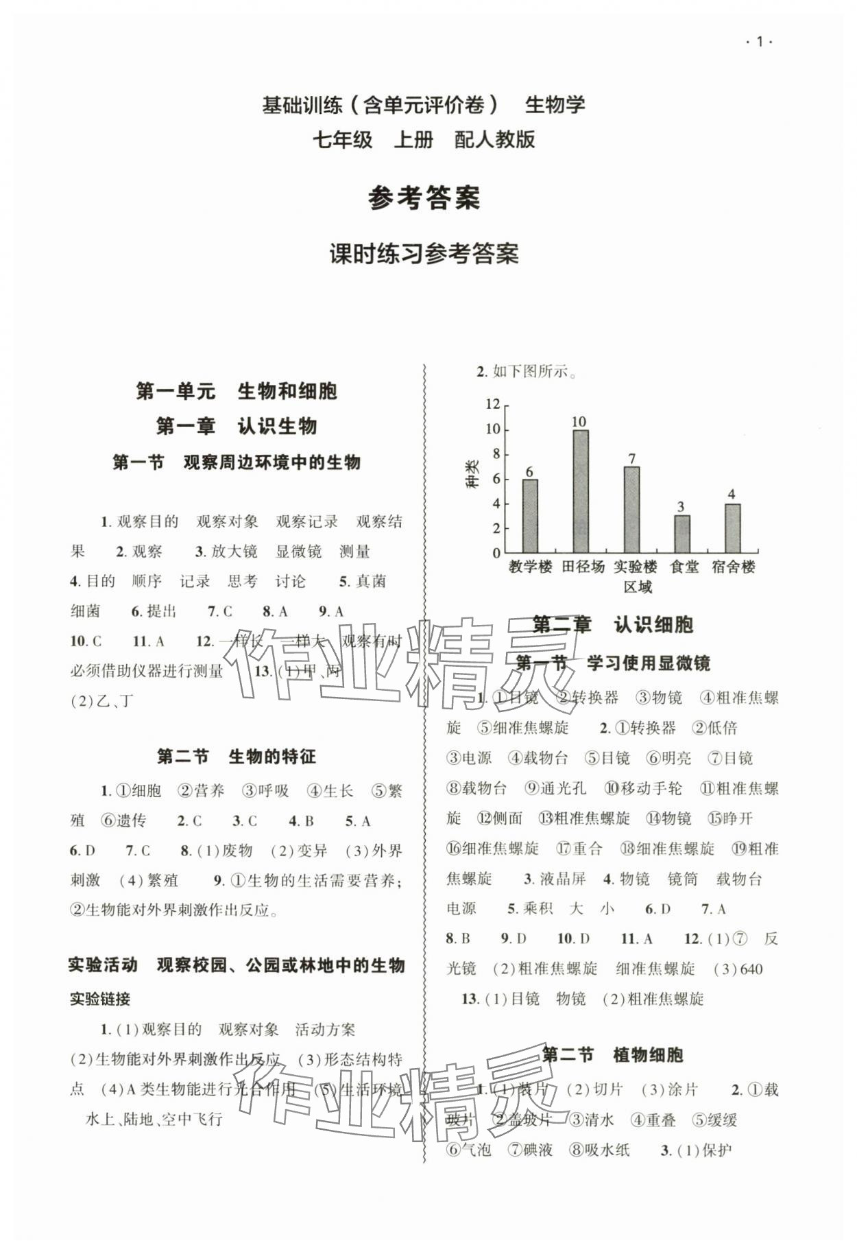 2024年基礎(chǔ)訓(xùn)練大象出版社七年級(jí)生物上冊(cè)人教版 參考答案第1頁