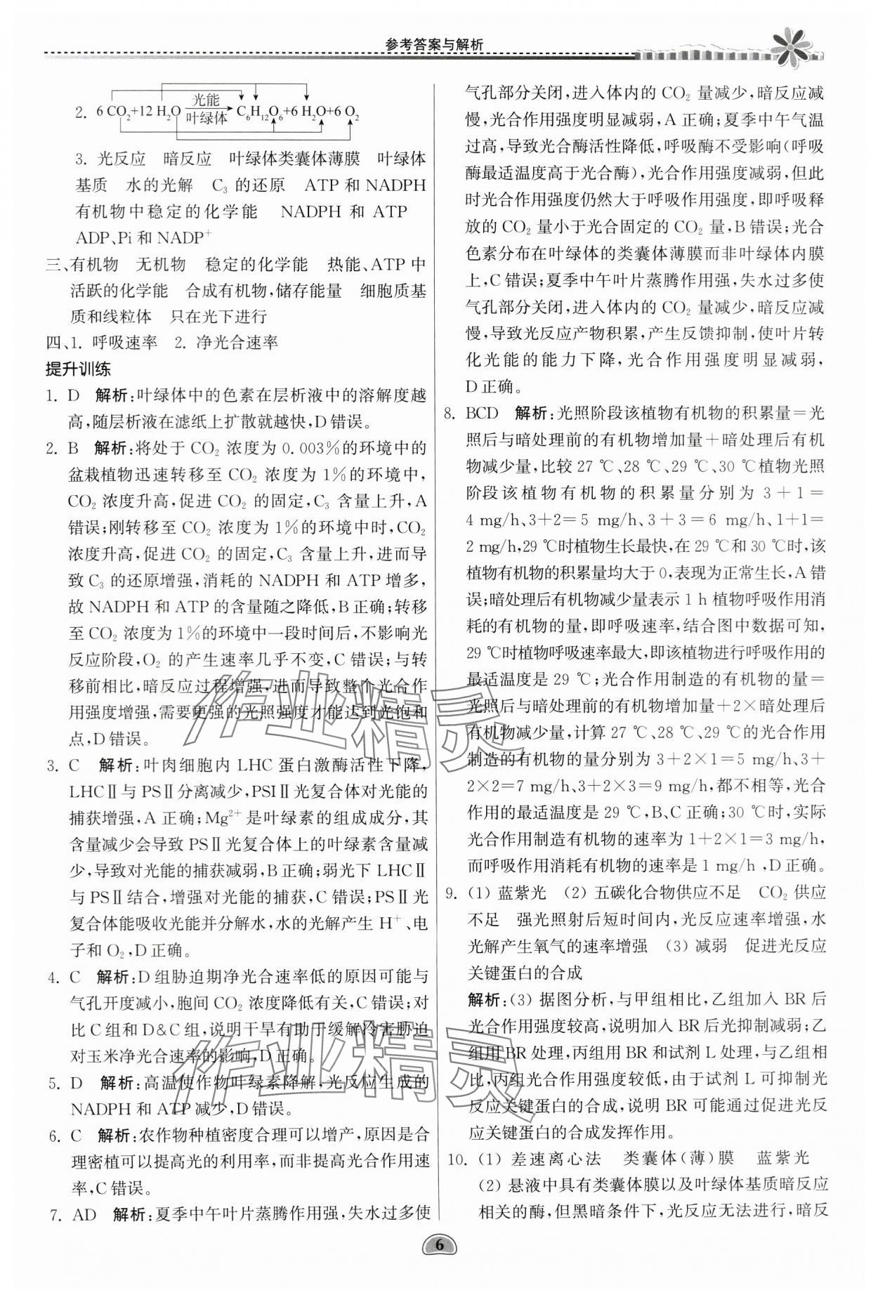 2024年假期好作业暨期末复习暑假高二生物 参考答案第6页