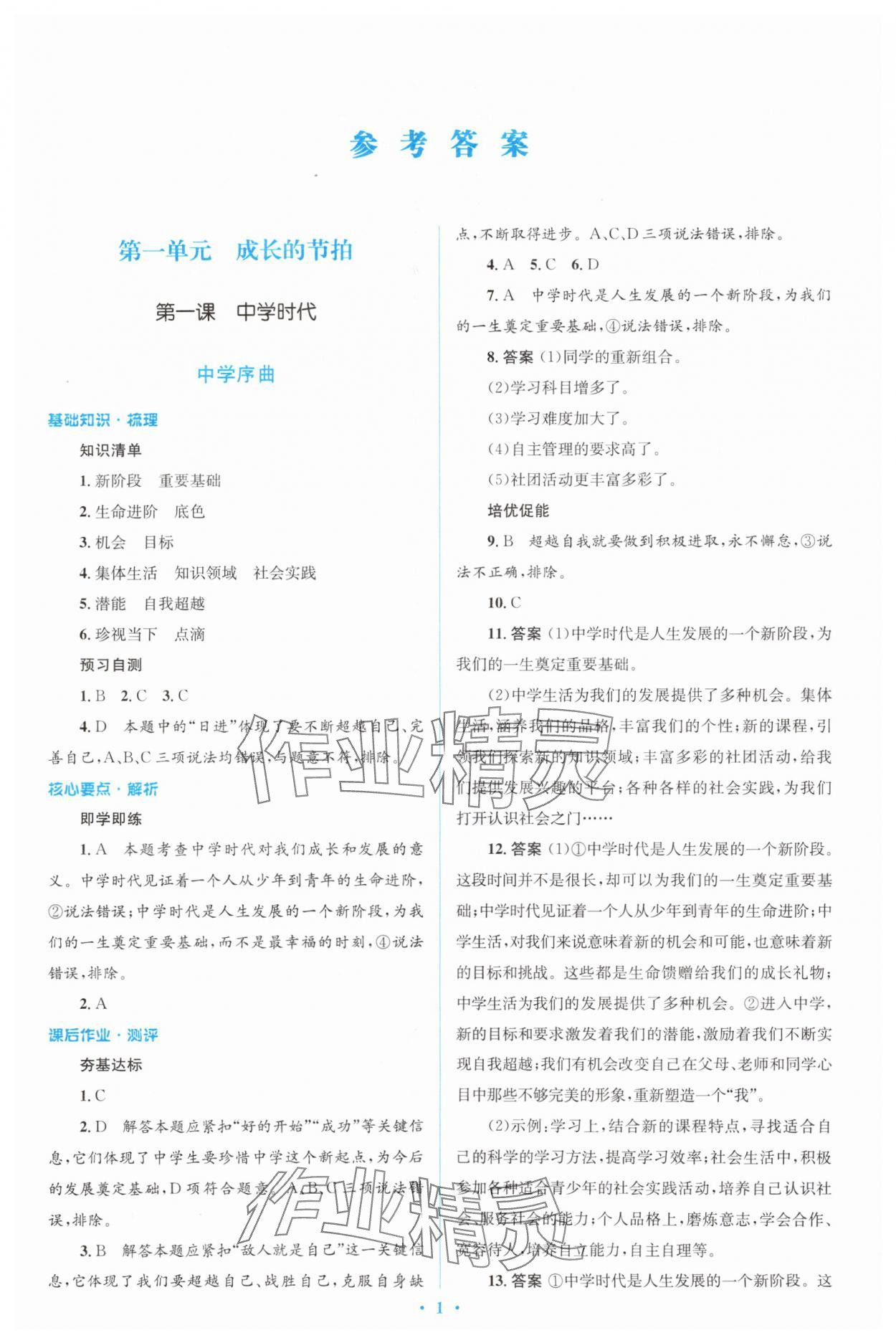 2023年人教金學(xué)典同步解析與測(cè)評(píng)學(xué)考練七年級(jí)道德與法治上冊(cè)人教版 參考答案第1頁(yè)