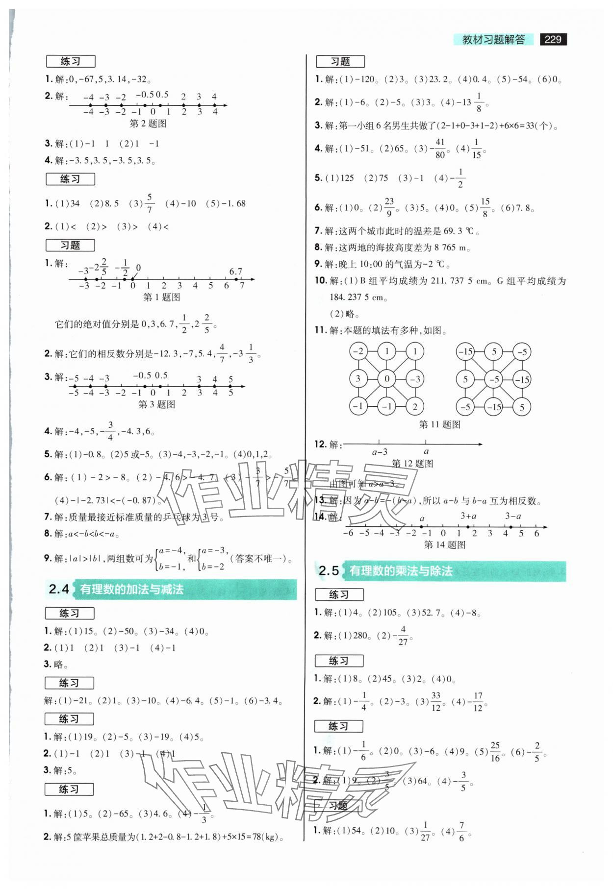 2024年教材課本七年級數(shù)學(xué)上冊蘇科版 參考答案第2頁