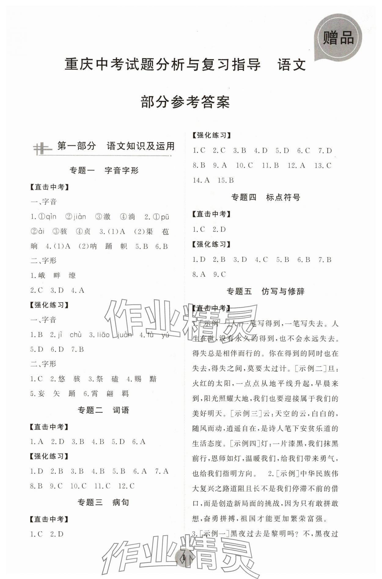 2024年重庆市中考试题分析与复习指导语文 第1页