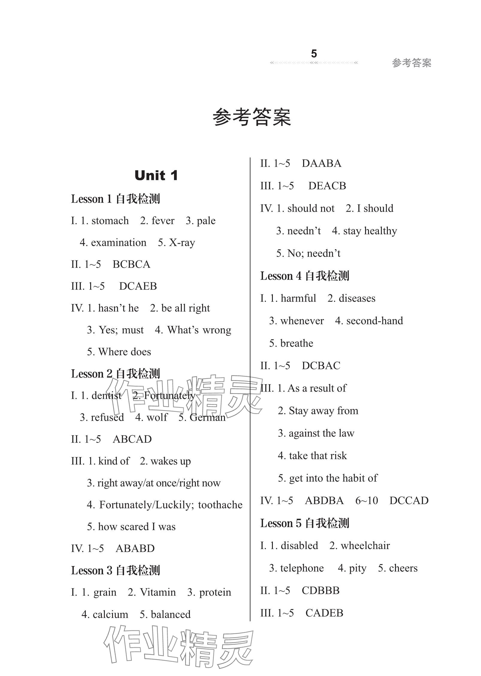 2023年配套綜合練習(xí)甘肅九年級(jí)英語(yǔ)上冊(cè)冀教版 參考答案第5頁(yè)