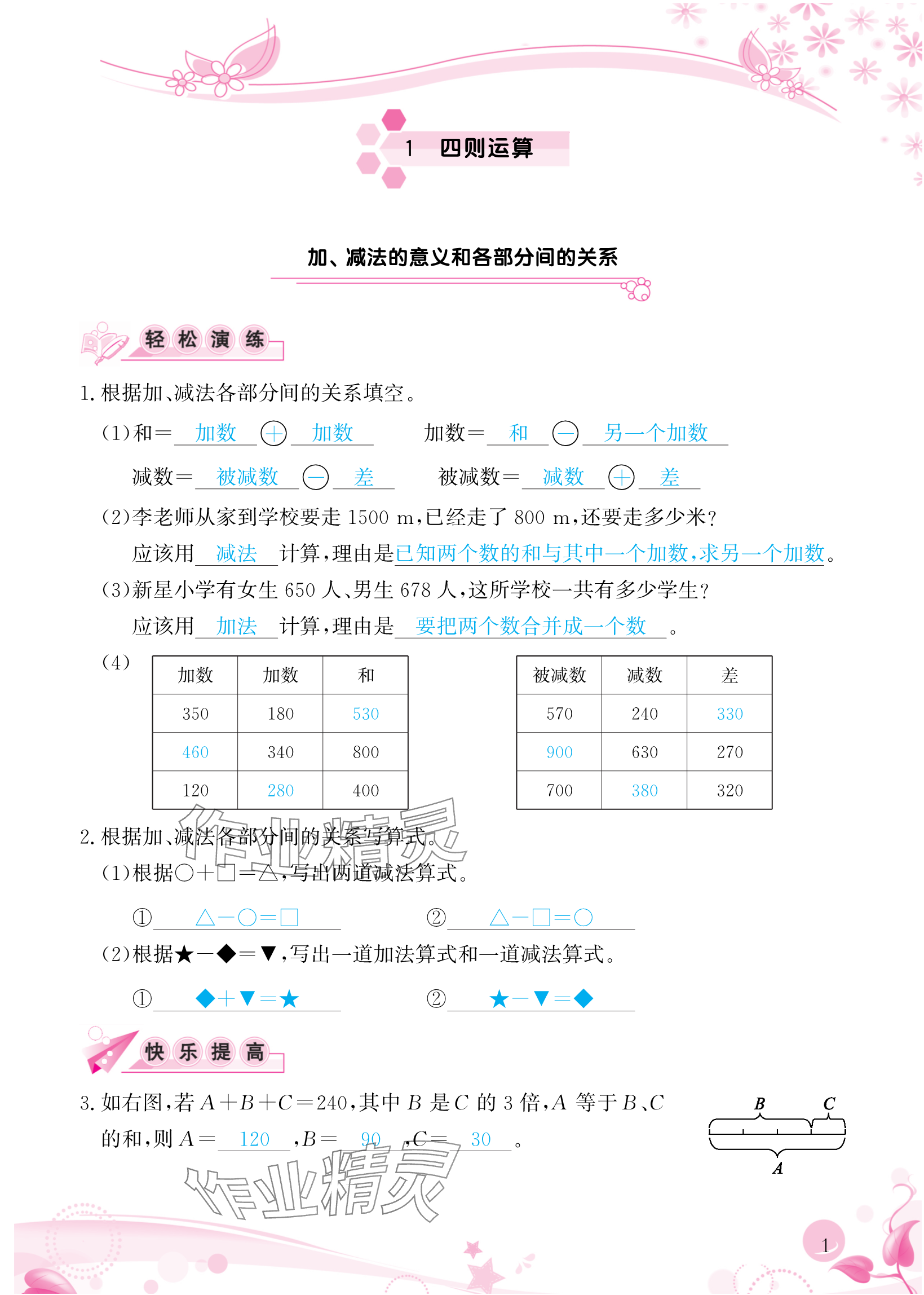 2024年小學(xué)生學(xué)習(xí)指導(dǎo)叢書四年級數(shù)學(xué)下冊人教版 參考答案第1頁