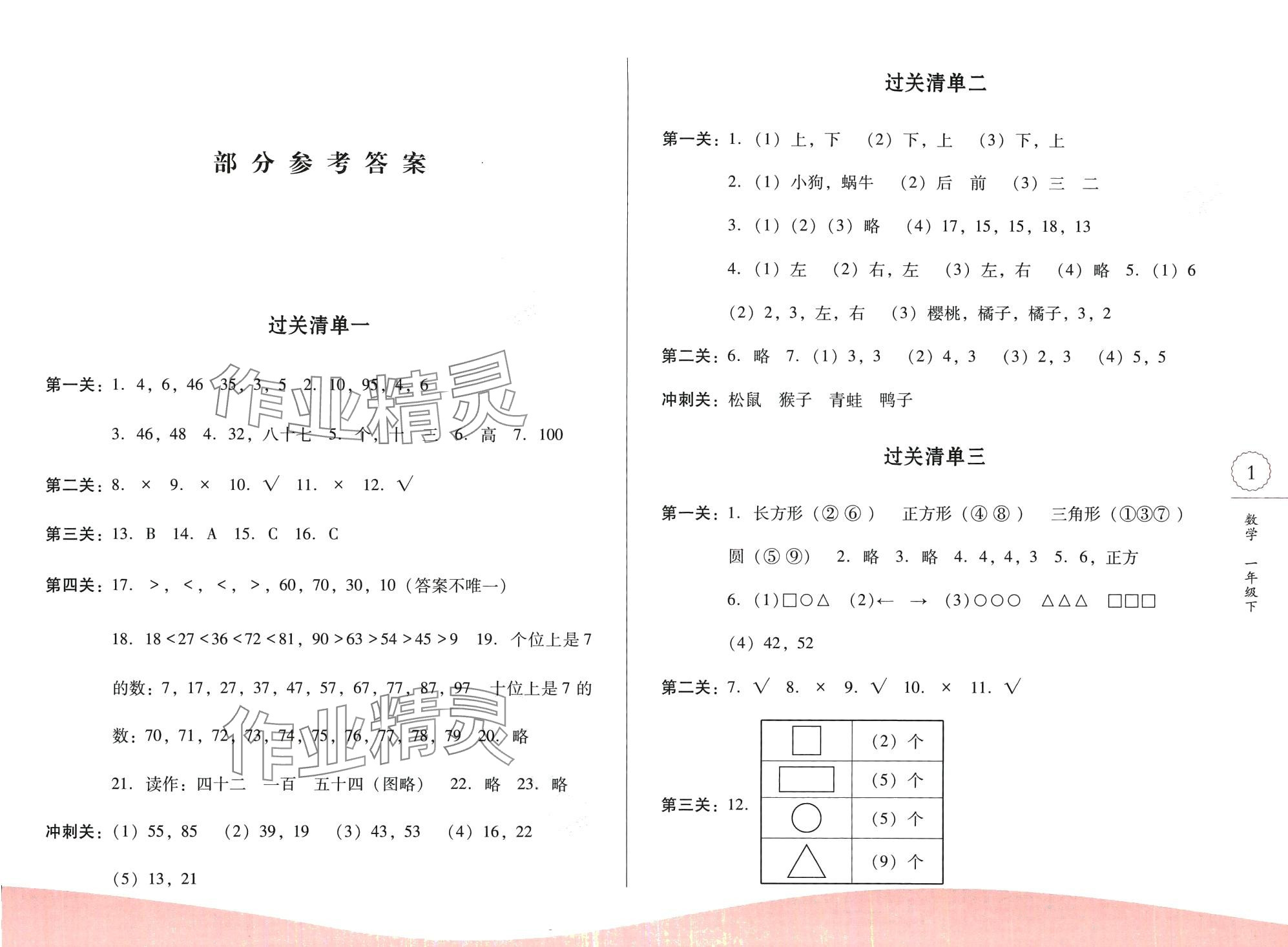 2024年过关清单四川教育出版社一年级数学下册西师大版 第1页