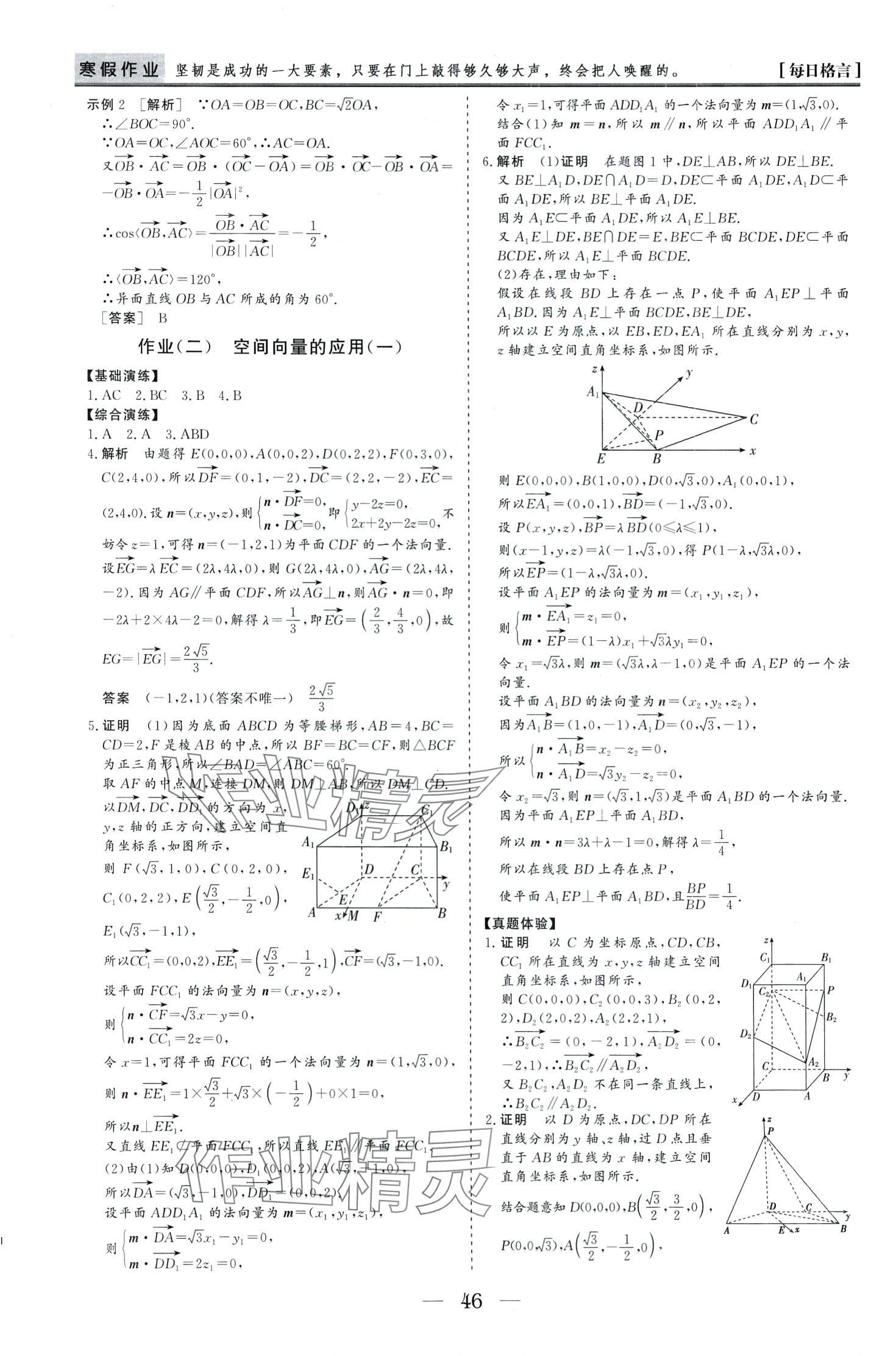2024年寒假作业山东美术出版社高二数学人教版 第2页
