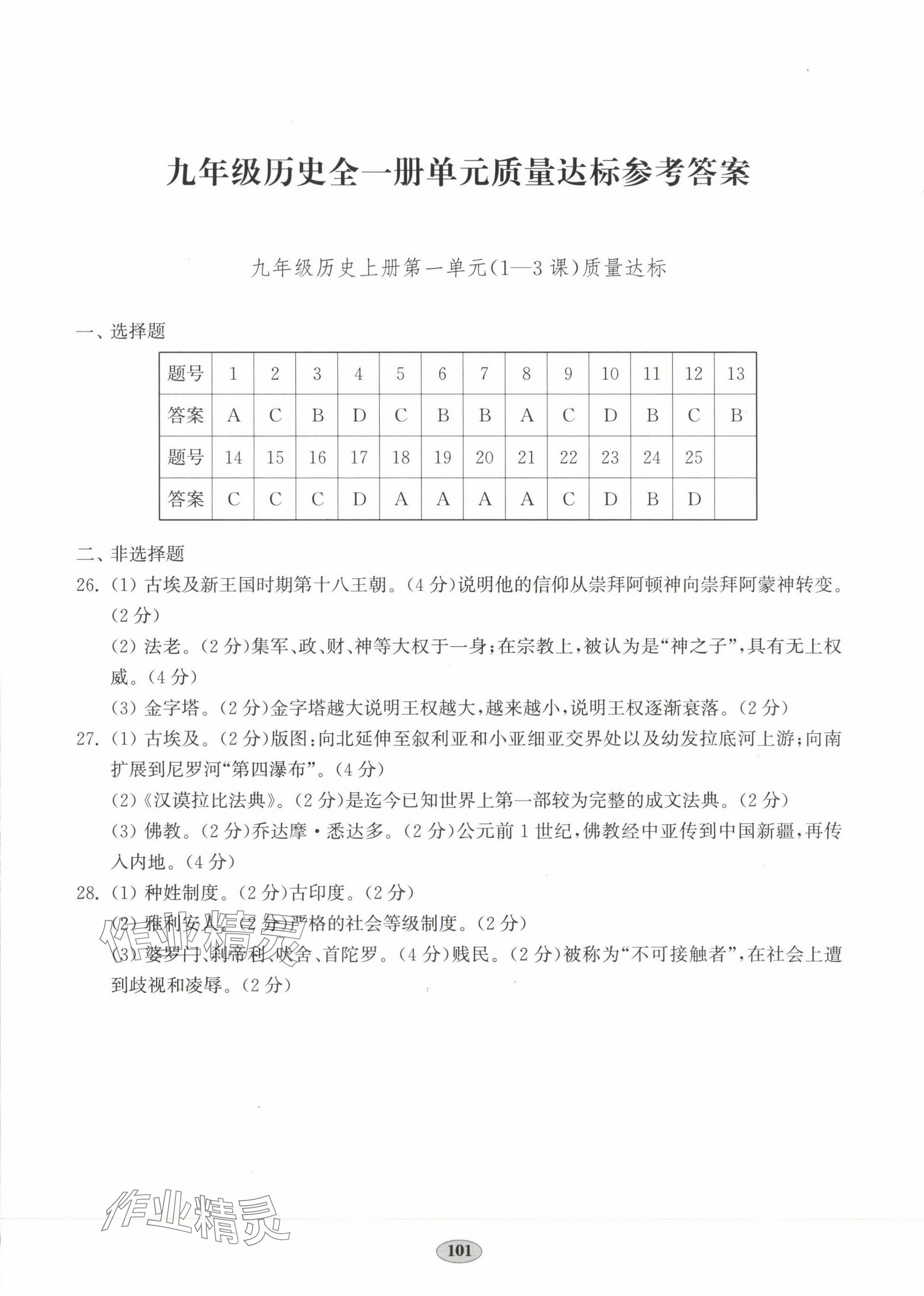 2023年初中历史单元质量达标九年级全一册人教版 第1页