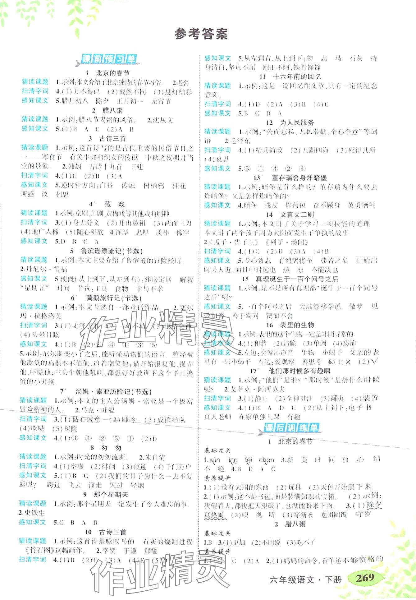 2024年黃岡狀元成才路狀元大課堂六年級語文下冊人教版廣東專版 第1頁