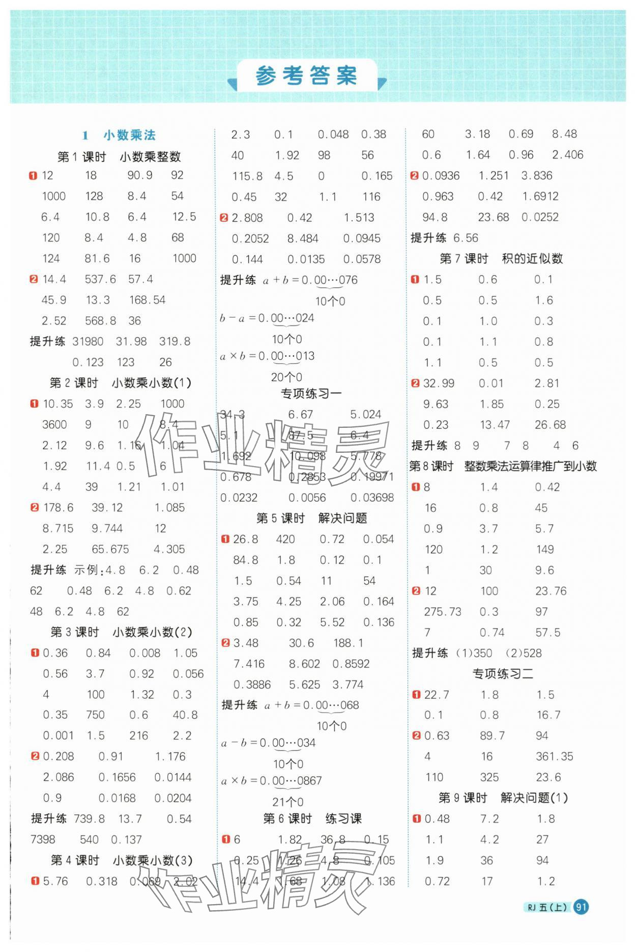 2024年陽光同學(xué)計算小達人五年級數(shù)學(xué)上冊人教版 第1頁