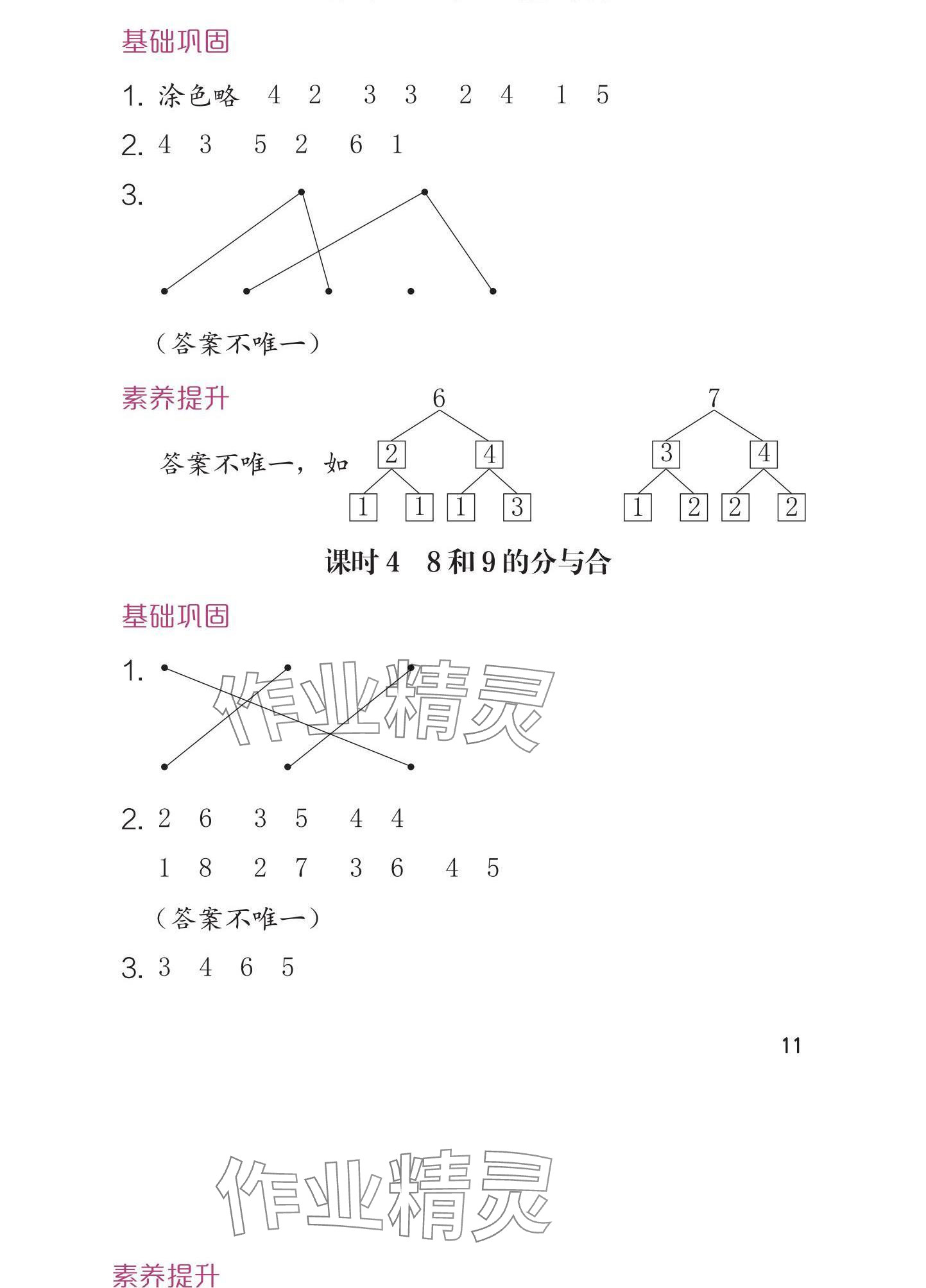 2024年学习与巩固一年级数学上册人教版 参考答案第11页