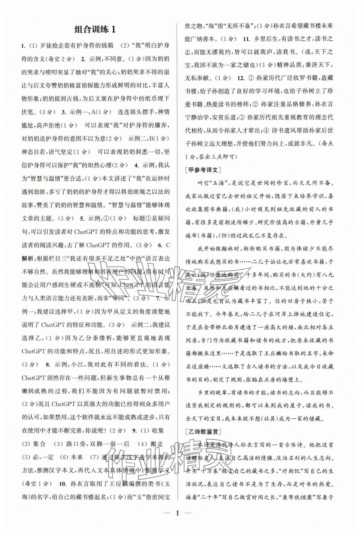 2024年通城学典初中语文阅读组合训练中考版浙江专版 第1页