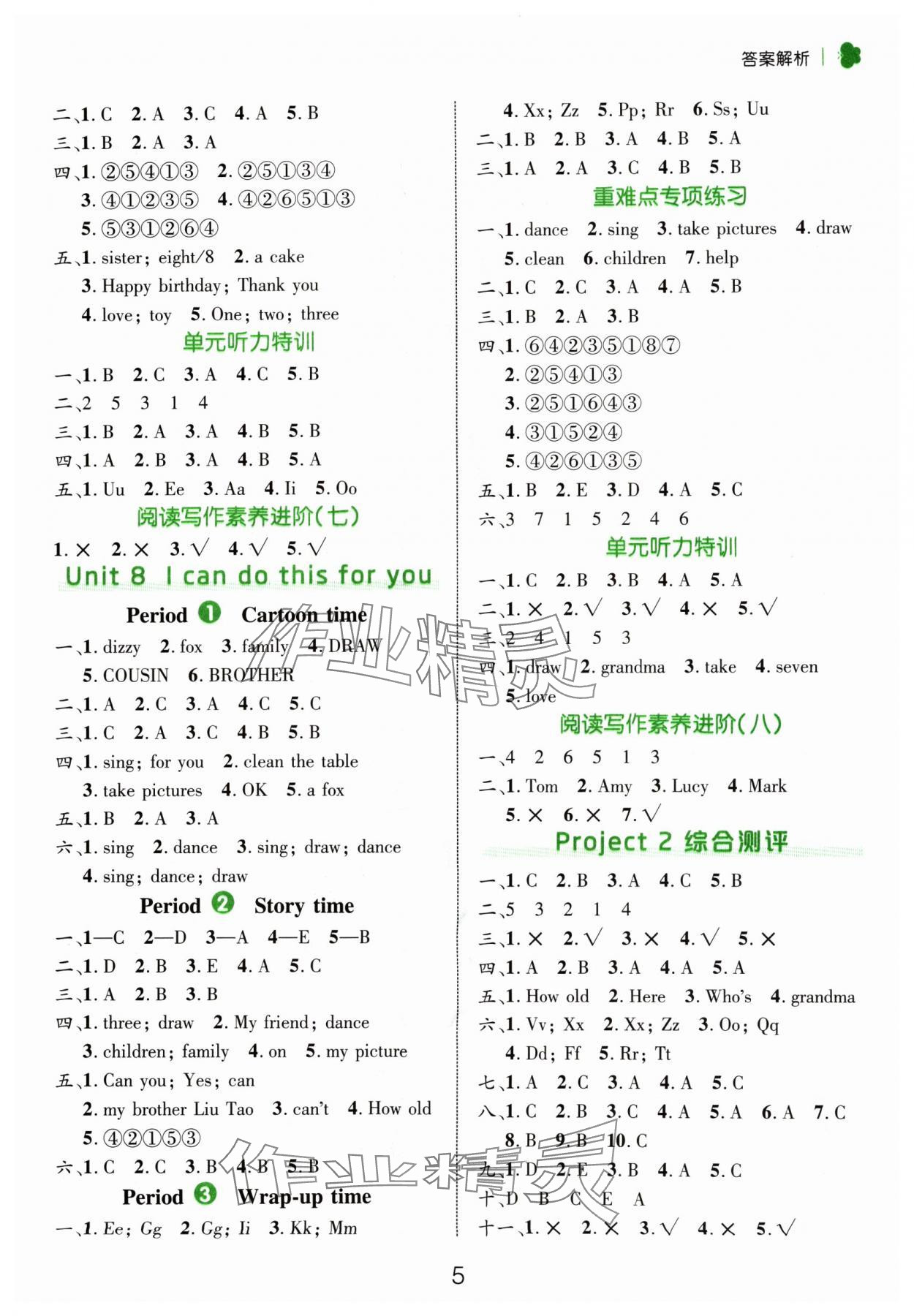 2024年細(xì)解巧練三年級英語上冊譯林版 參考答案第5頁