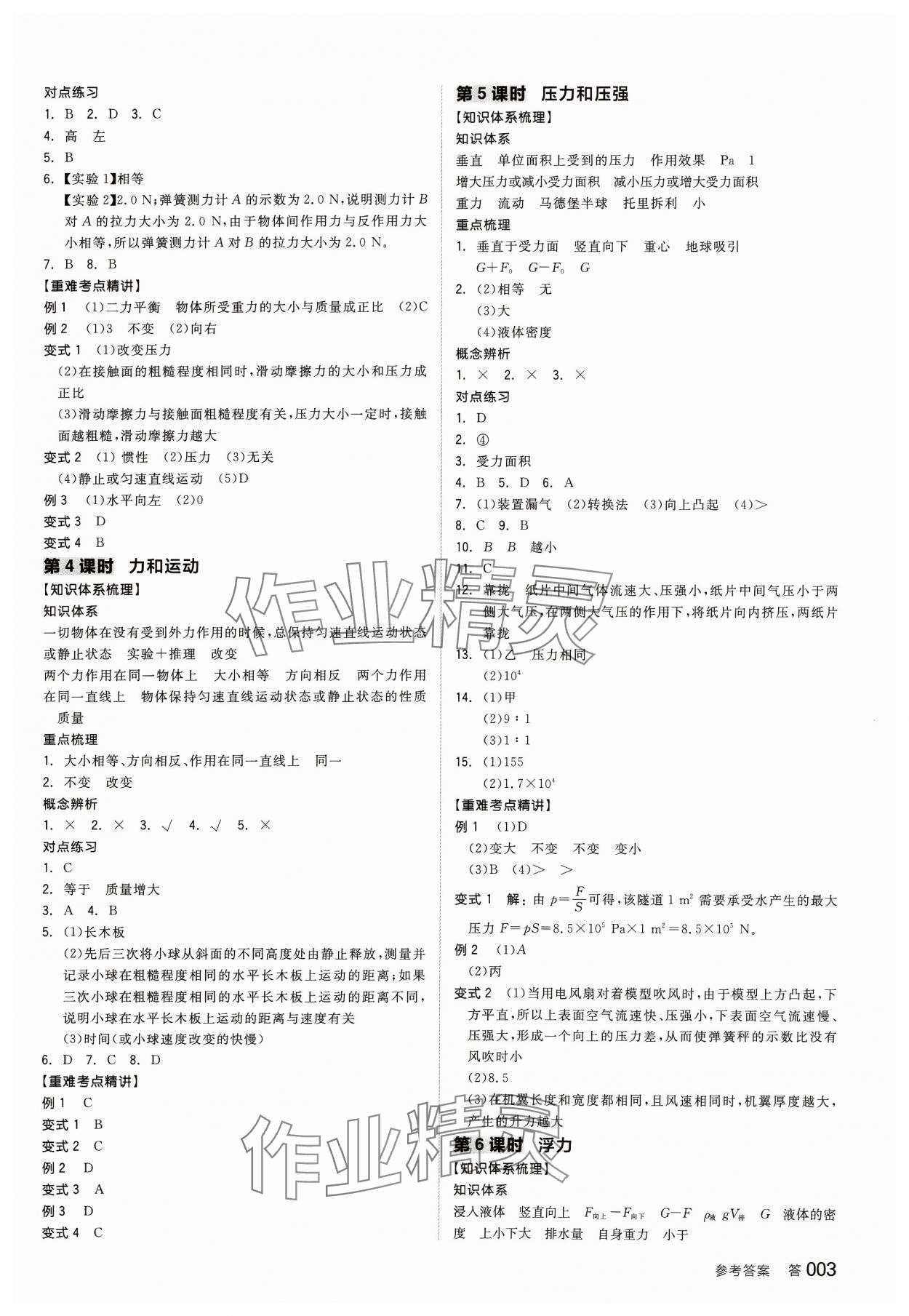 2024年全品中考复习方案科学（物理地理）浙江专版 参考答案第2页