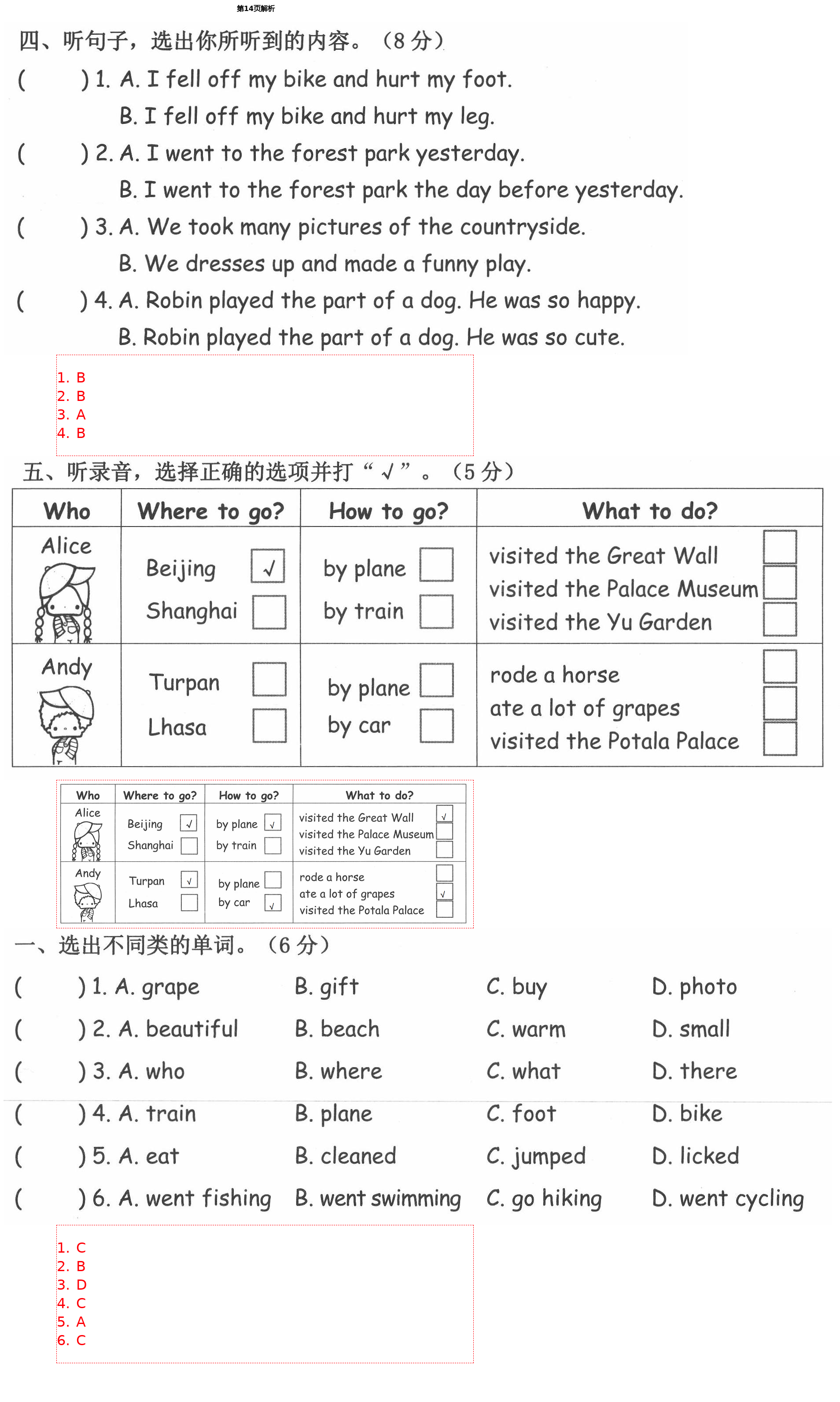 2021年小学英语单元卷六年级下册人教版宁波出版社 第14页