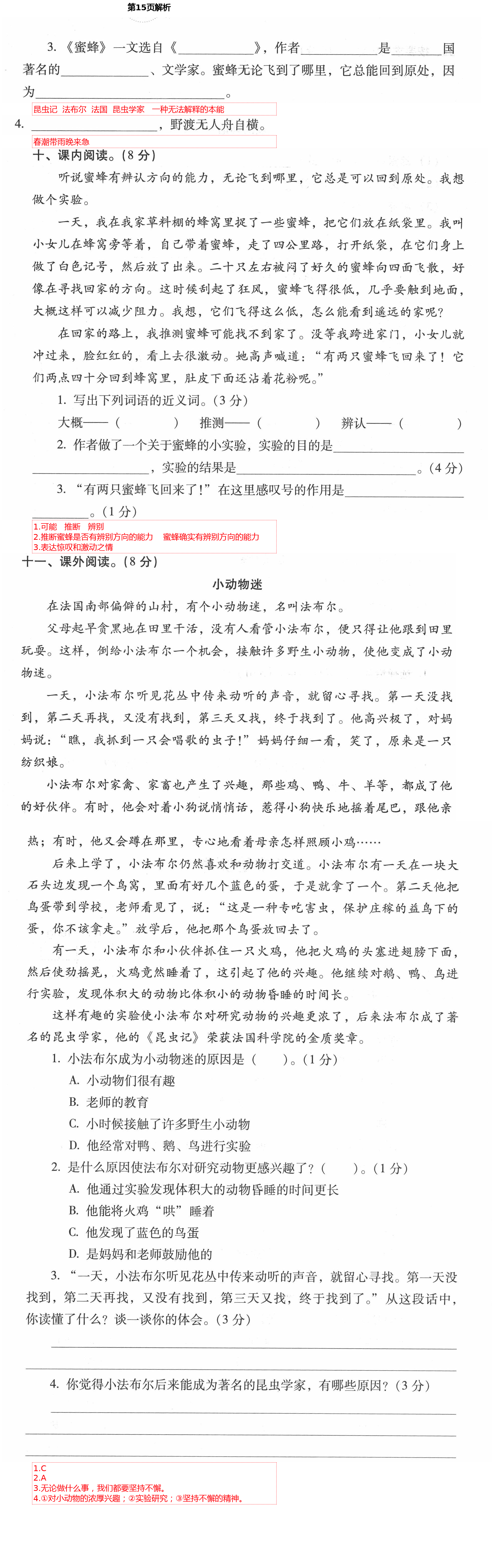 2021年云南省标准教辅同步指导训练与检测三年级语文下册人教版 第15页