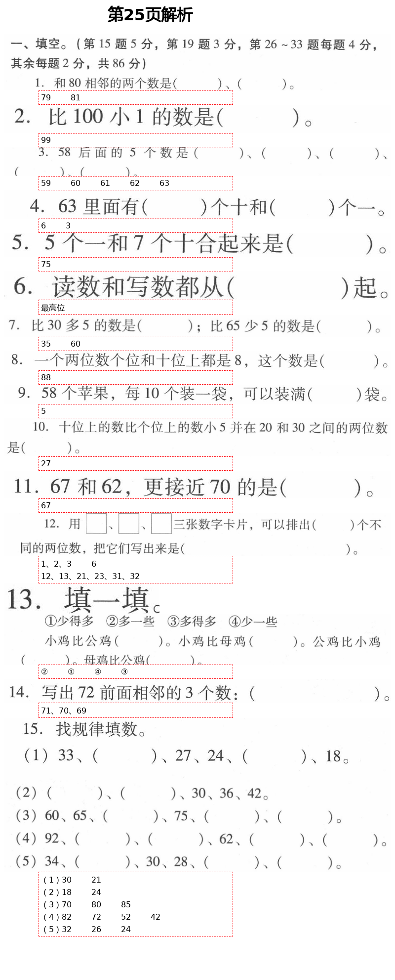 2021年云南省标准教辅同步指导训练与检测一年级数学下册人教版 第25页