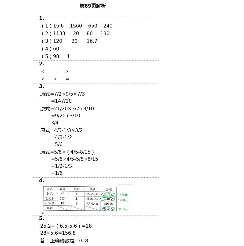 2021年新思维伴你学单元达标测试卷六年级数学下册人教版 第69页