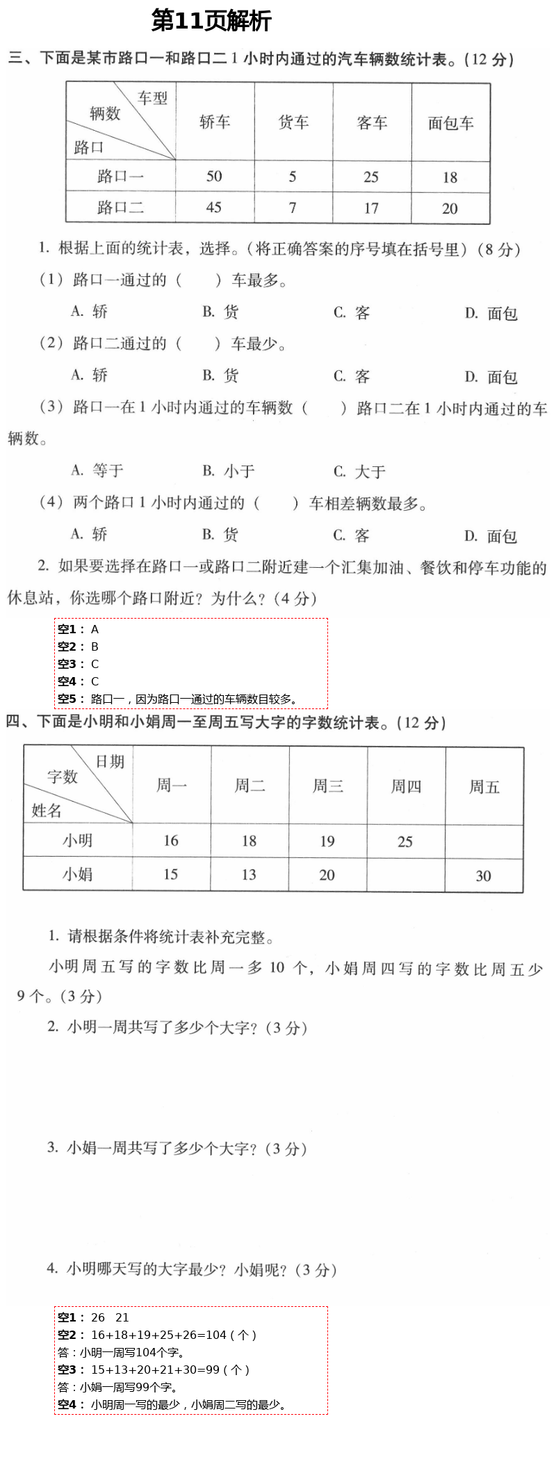 2021年云南省标准教辅同步指导训练与检测三年级数学下册人教版 参考答案第20页