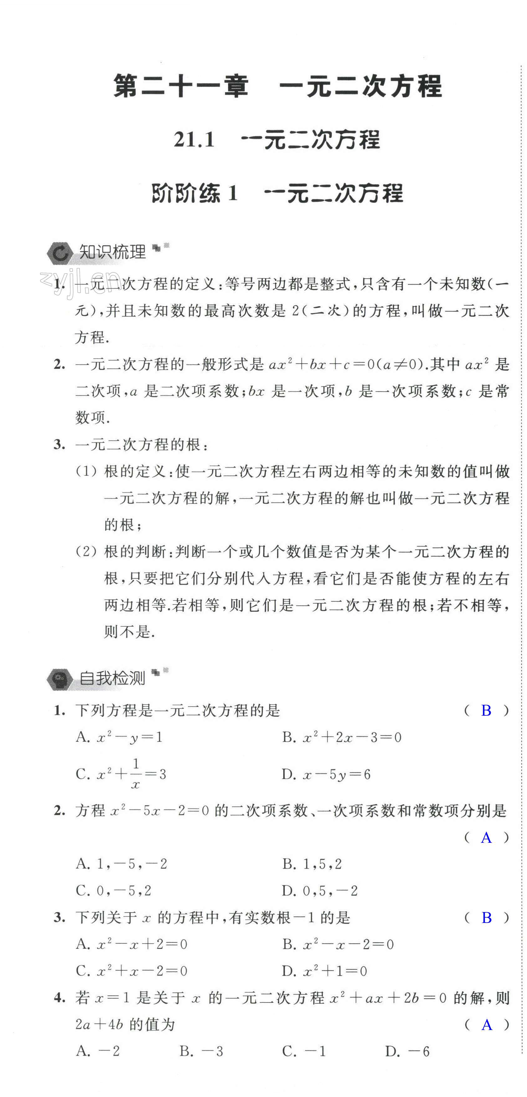 2023年自我提升与评价九年级数学上册人教版 第1页