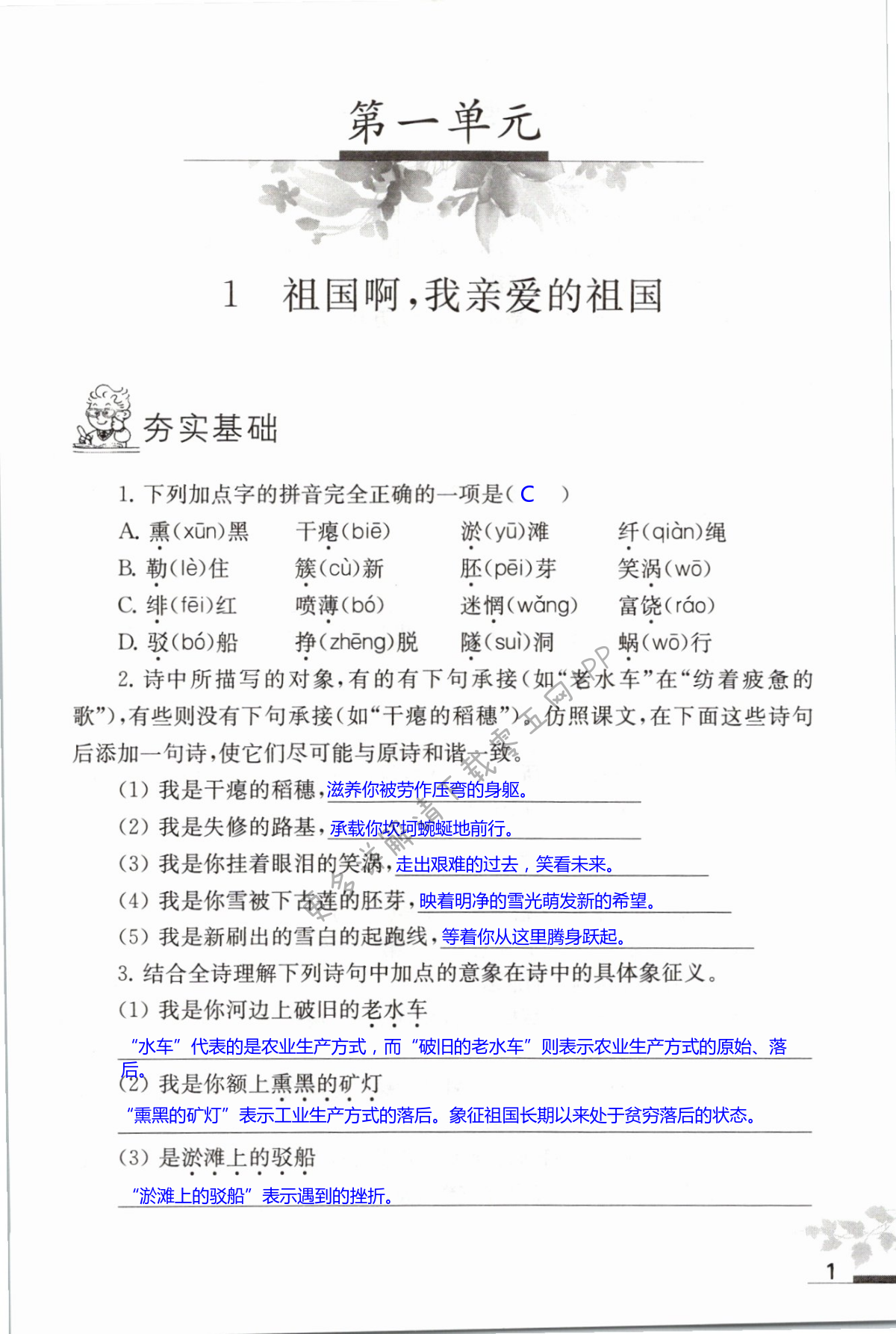 2021年语文补充习题江苏九年级下册人教版 第1页