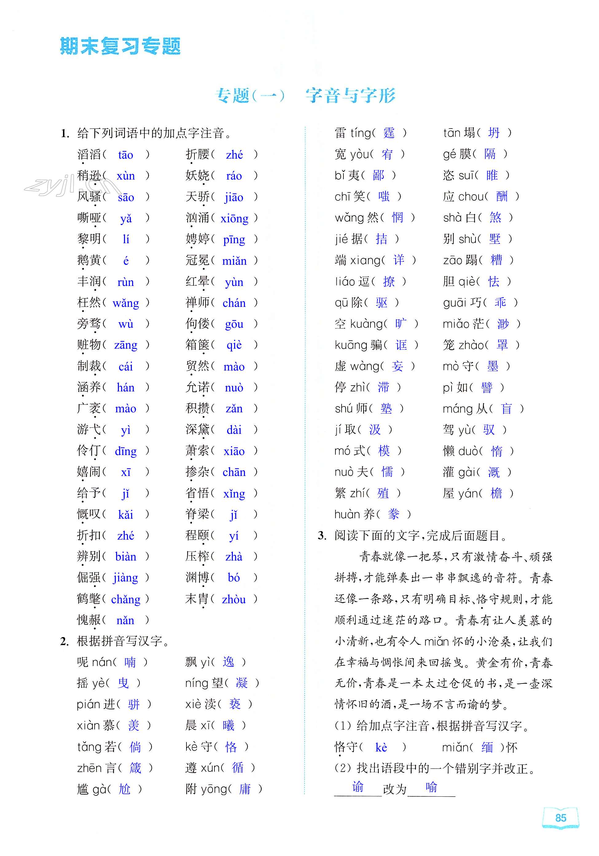 专题(一) 字音与字形 - 第85页