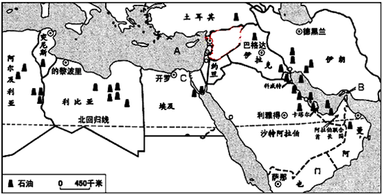 读中东地区图.回答:(1)利比亚位于 洲北部.A 海